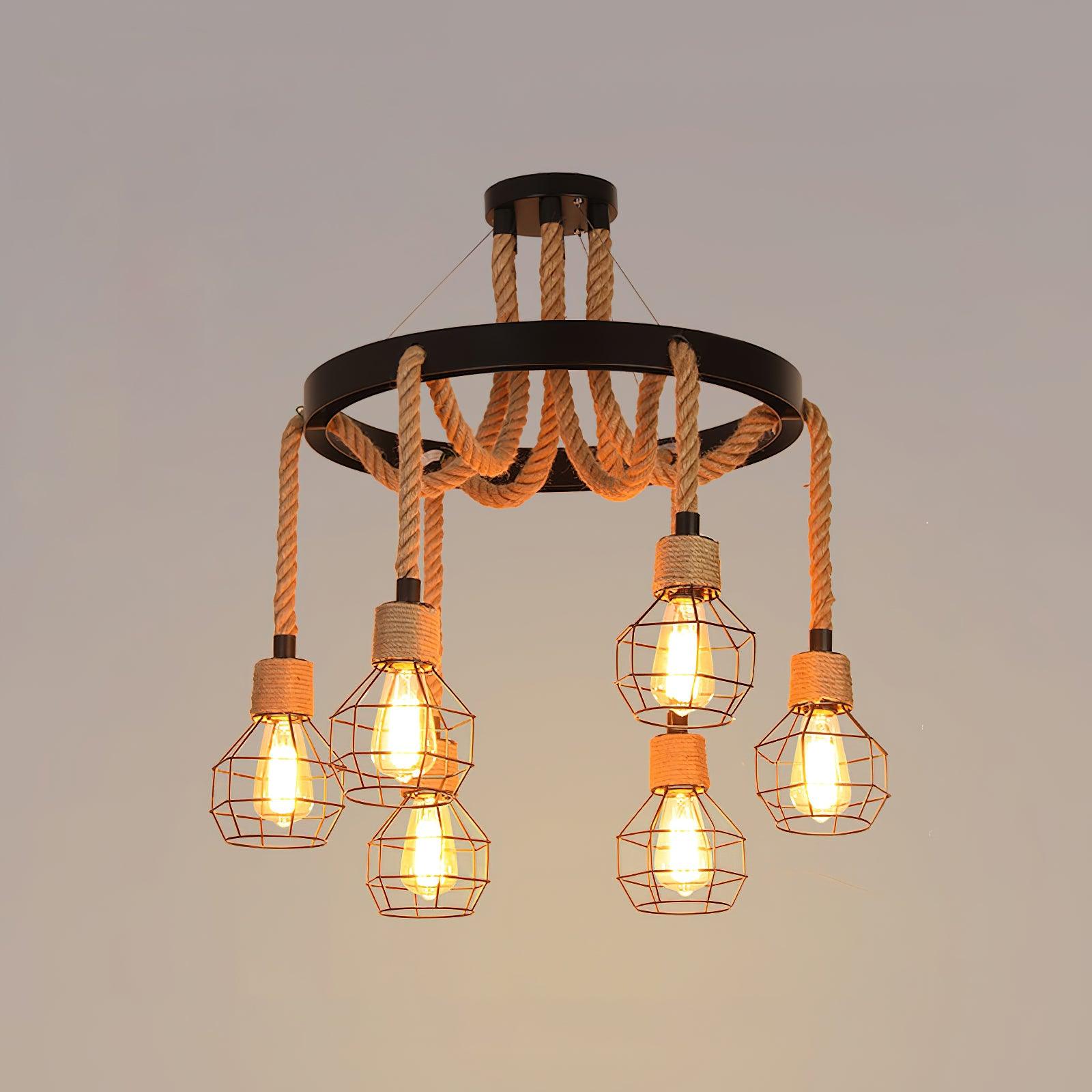 Lustra Chandelier Hemp Rope Industrial - Letslighting