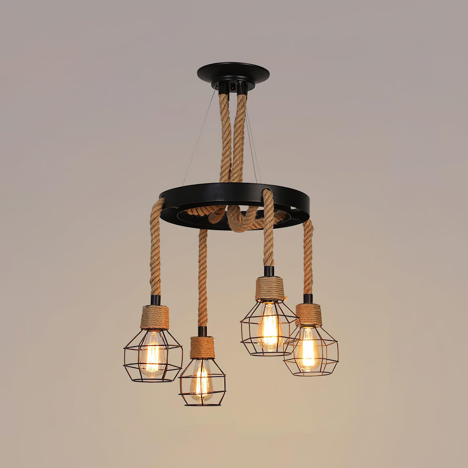 Lustra Chandelier Hemp Rope Industrial - Letslighting