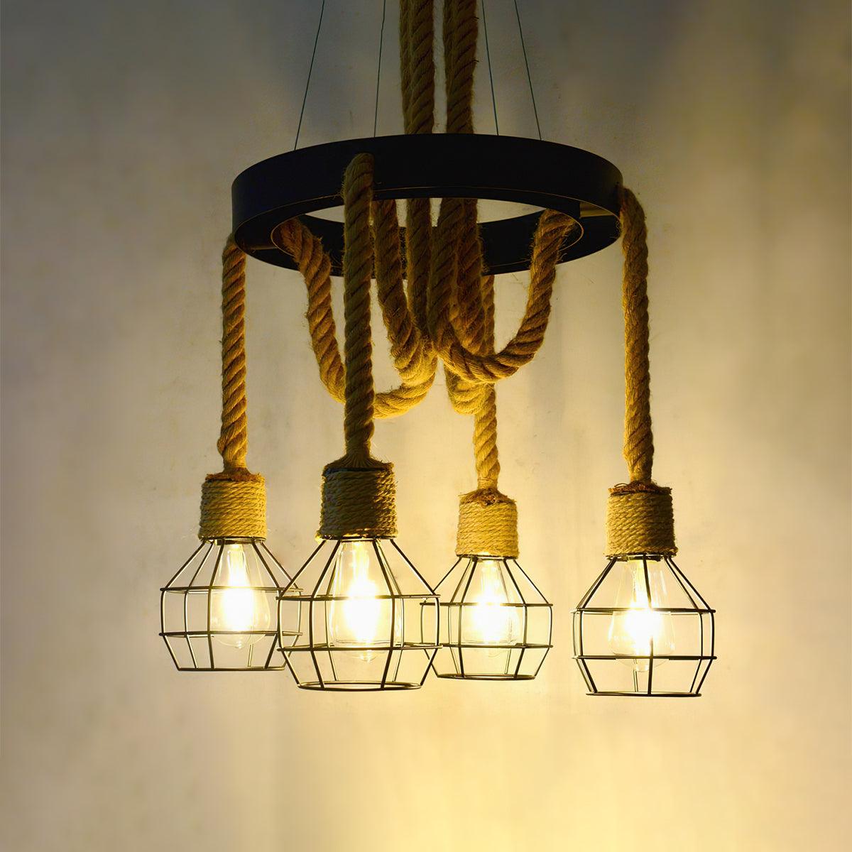 Lustra Chandelier Hemp Rope Industrial - Letslighting
