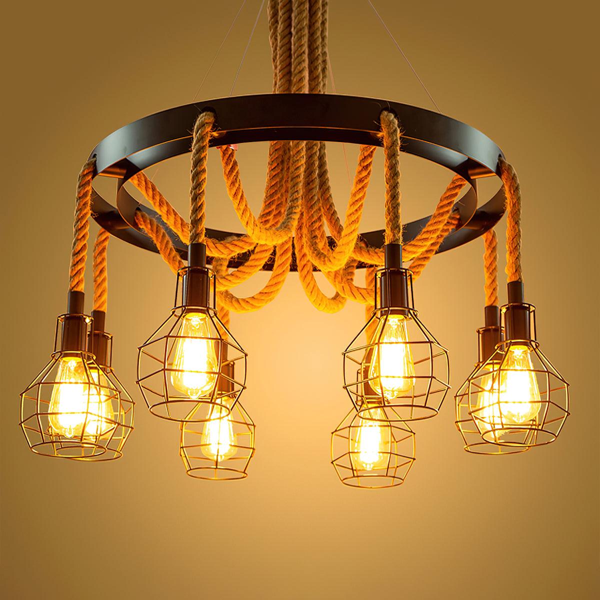 Lustra Chandelier Hemp Rope Industrial - Letslighting