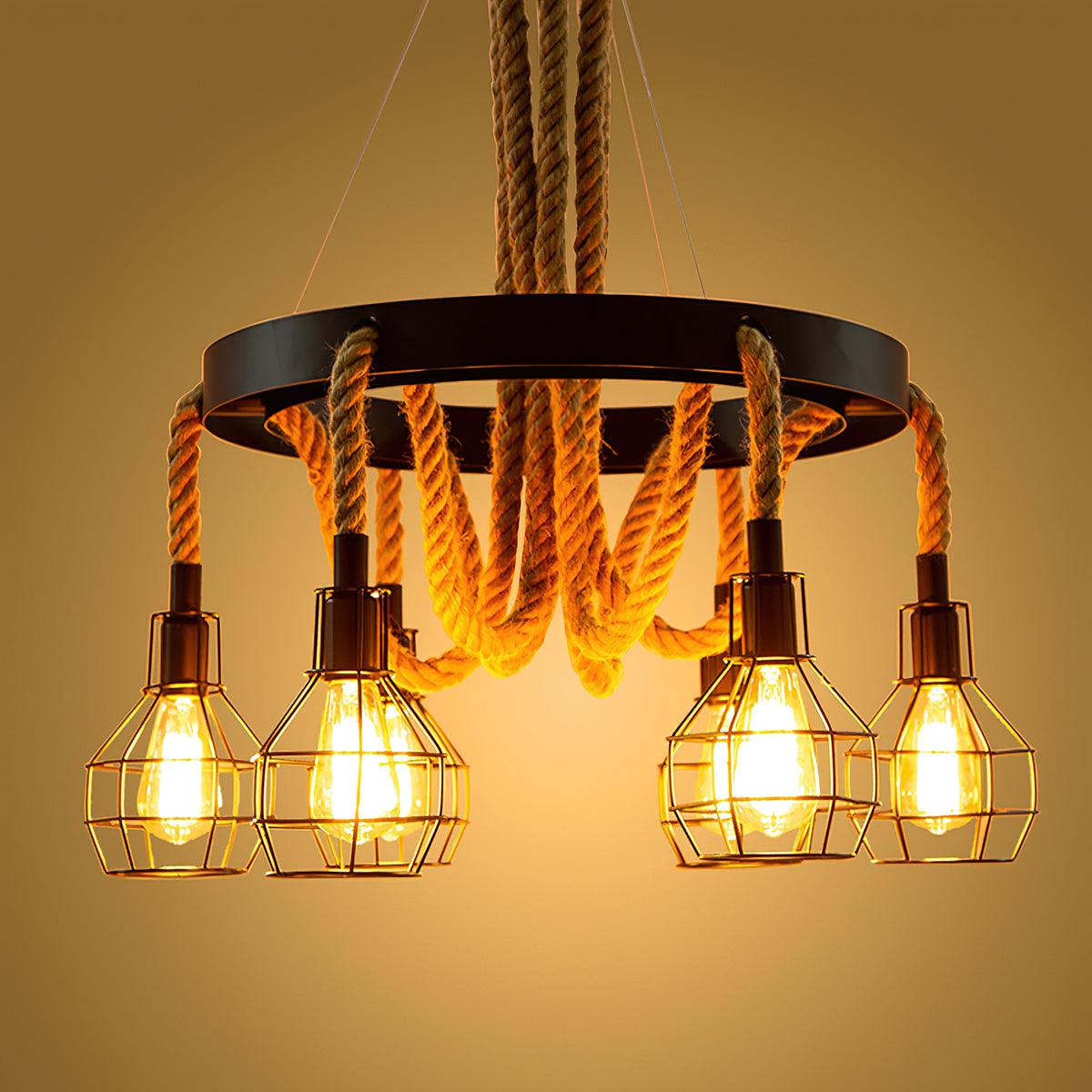 Lustra Chandelier Hemp Rope Industrial - Letslighting