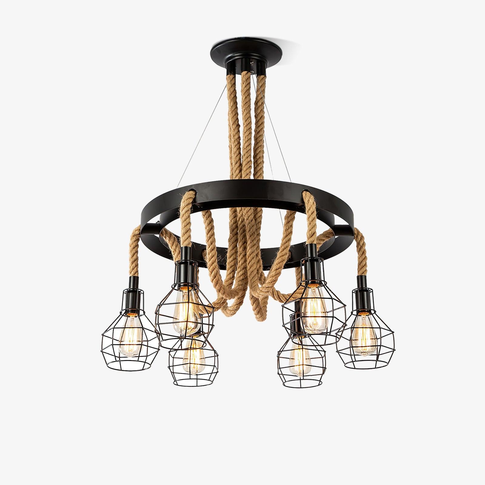 Lustra Chandelier Hemp Rope Industrial - Letslighting