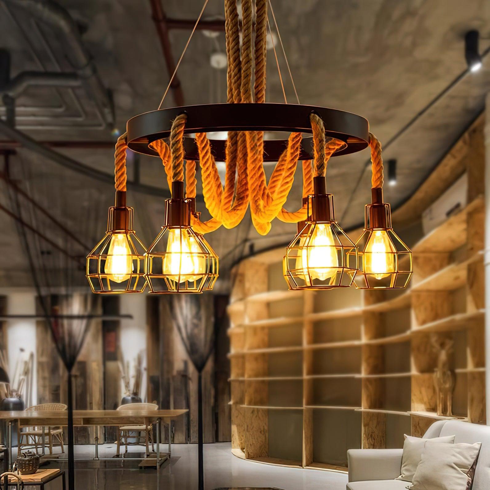 Lustra Chandelier Hemp Rope Industrial - Letslighting