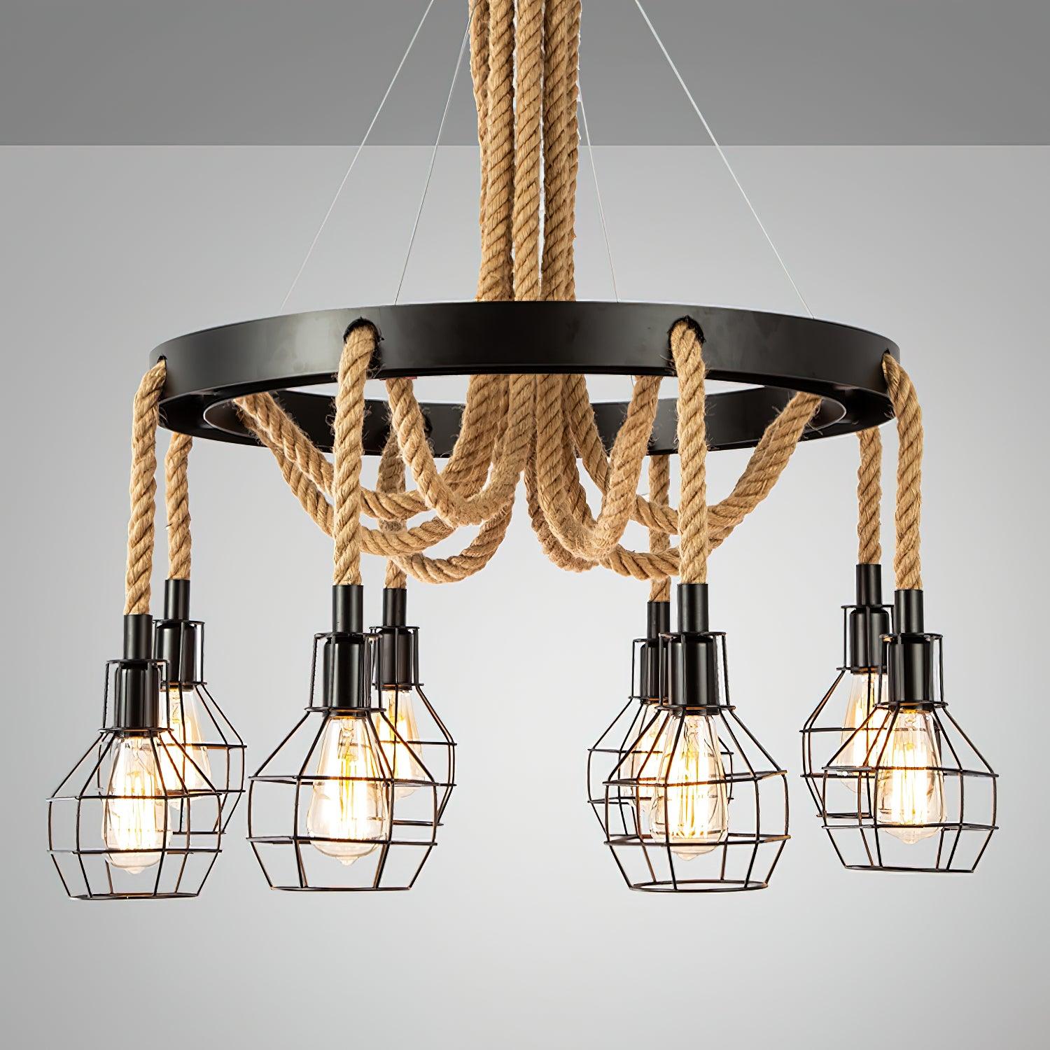 Lustra Chandelier Hemp Rope Industrial - Letslighting