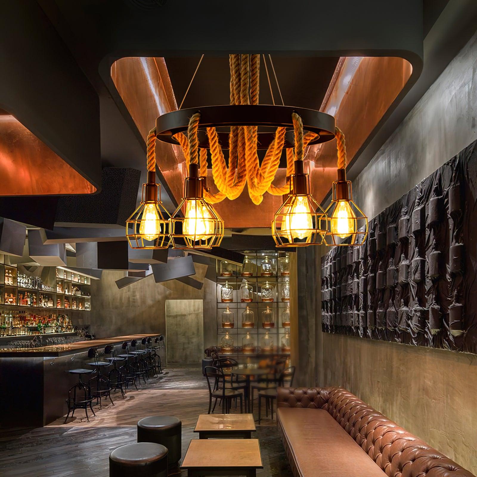 Lustra Chandelier Hemp Rope Industrial - Letslighting