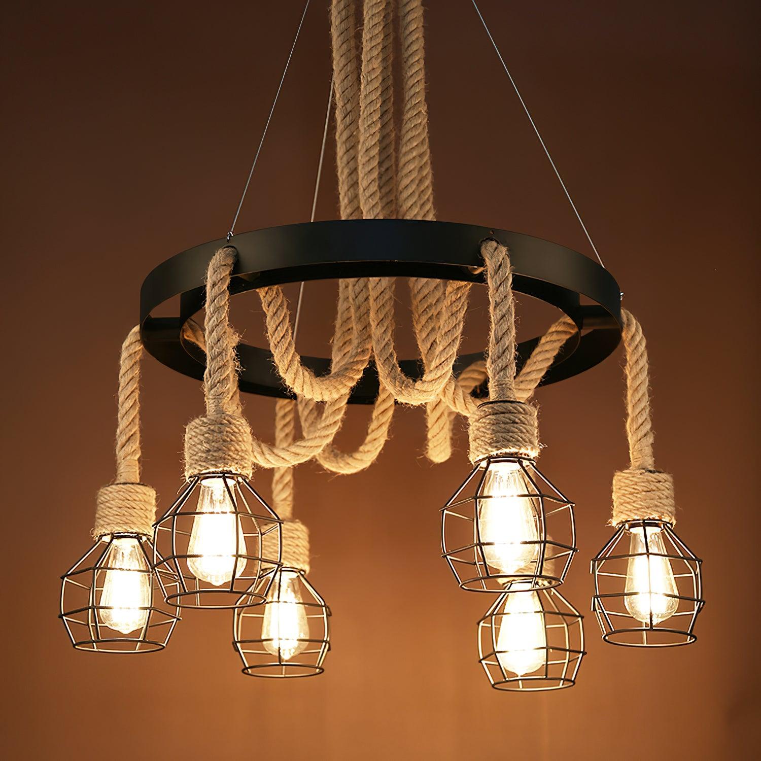 Lustra Chandelier Hemp Rope Industrial - Letslighting