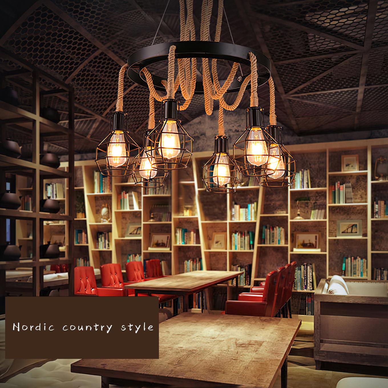 Lustra Chandelier Hemp Rope Industrial - Letslighting