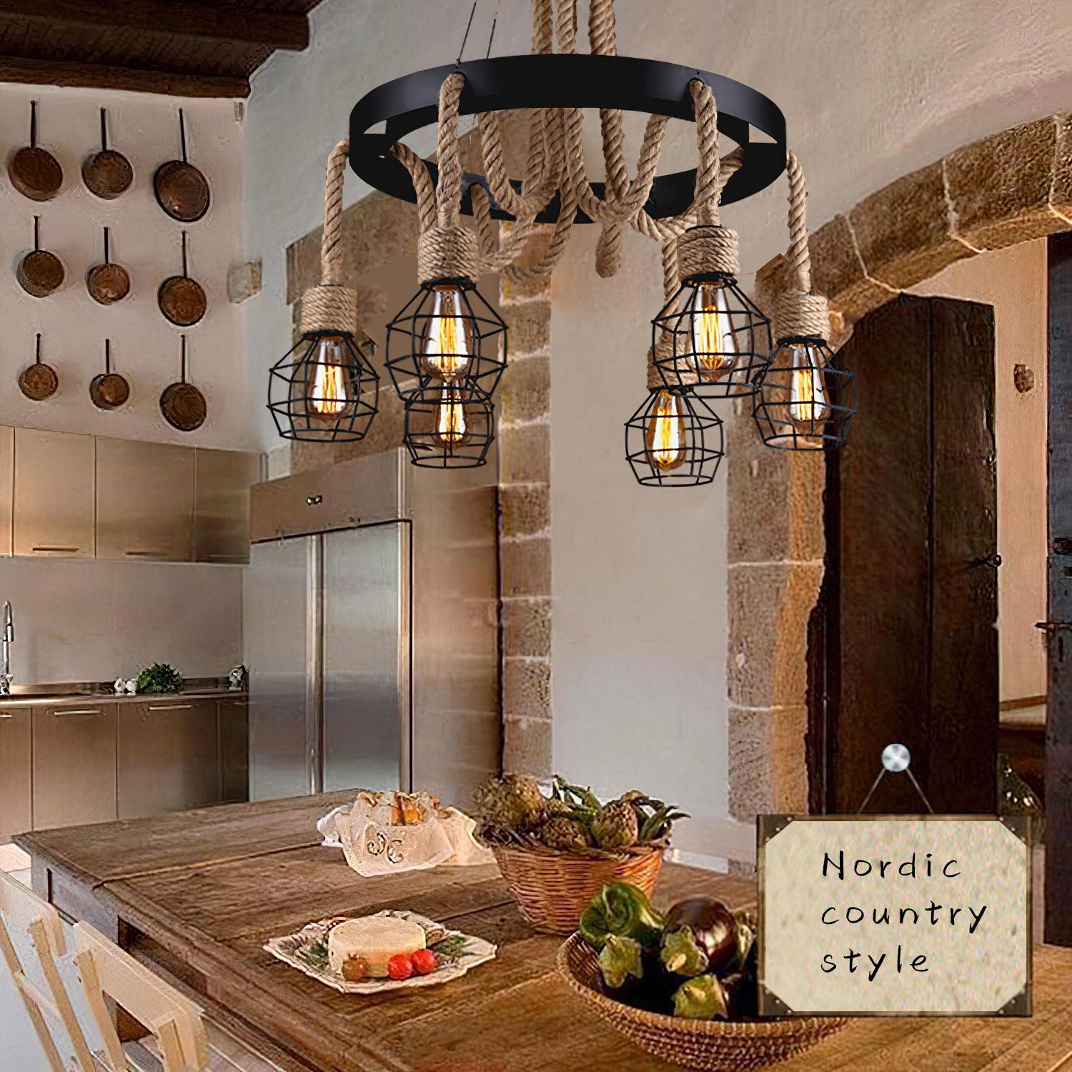 Lustra Chandelier Hemp Rope Industrial - Letslighting