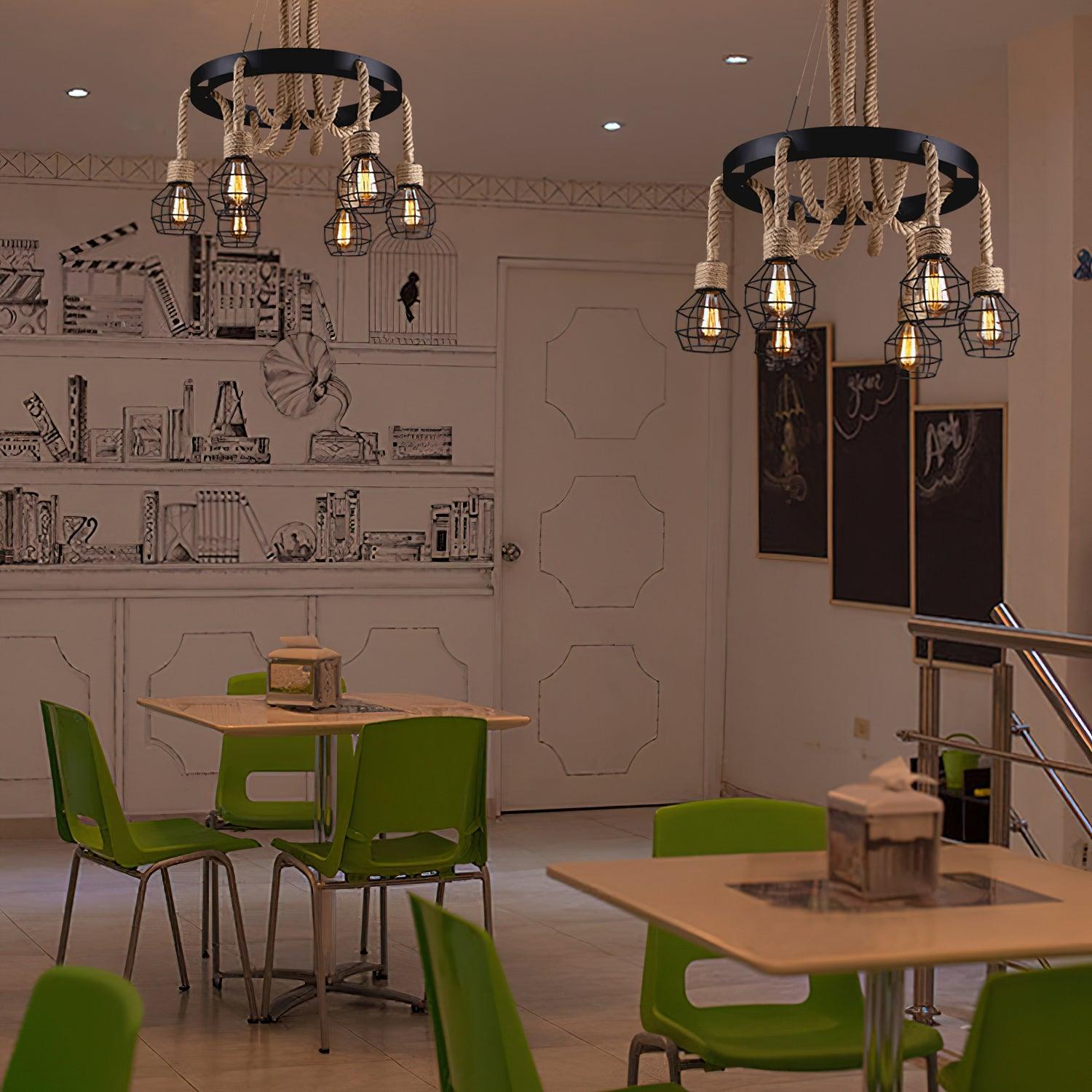 Lustra Chandelier Hemp Rope Industrial - Letslighting