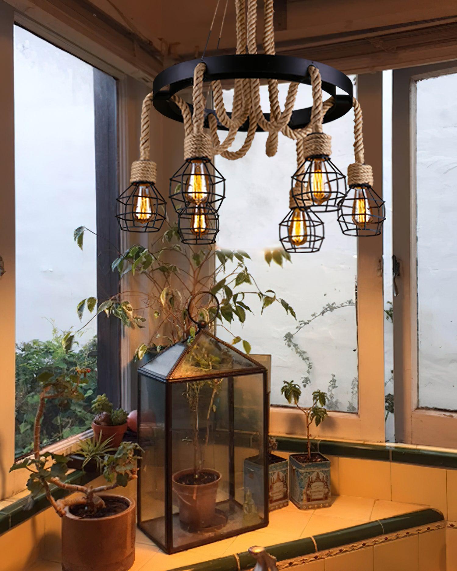Lustra Chandelier Hemp Rope Industrial - Letslighting