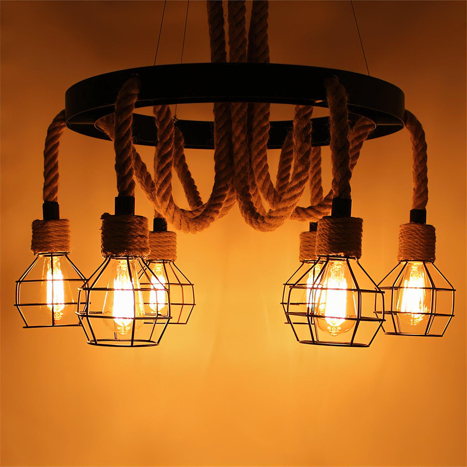Lustra Chandelier Hemp Rope Industrial - Letslighting