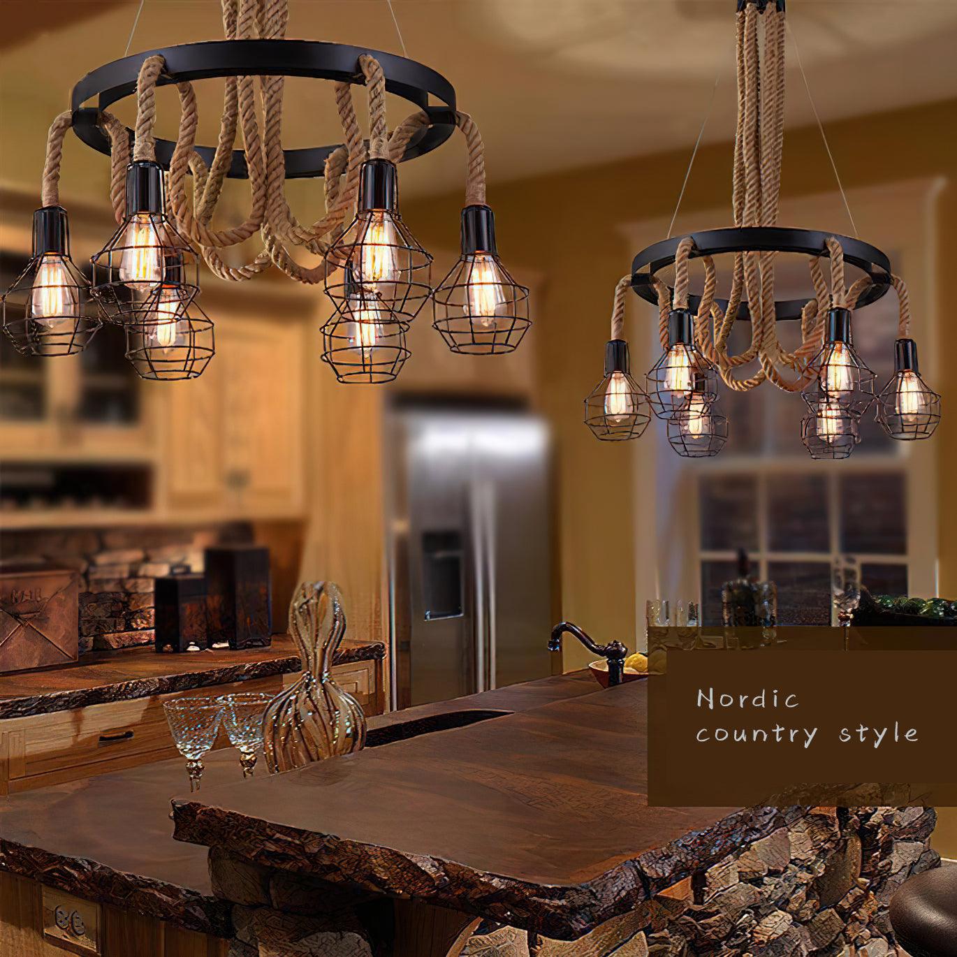 Lustra Chandelier Hemp Rope Industrial - Letslighting