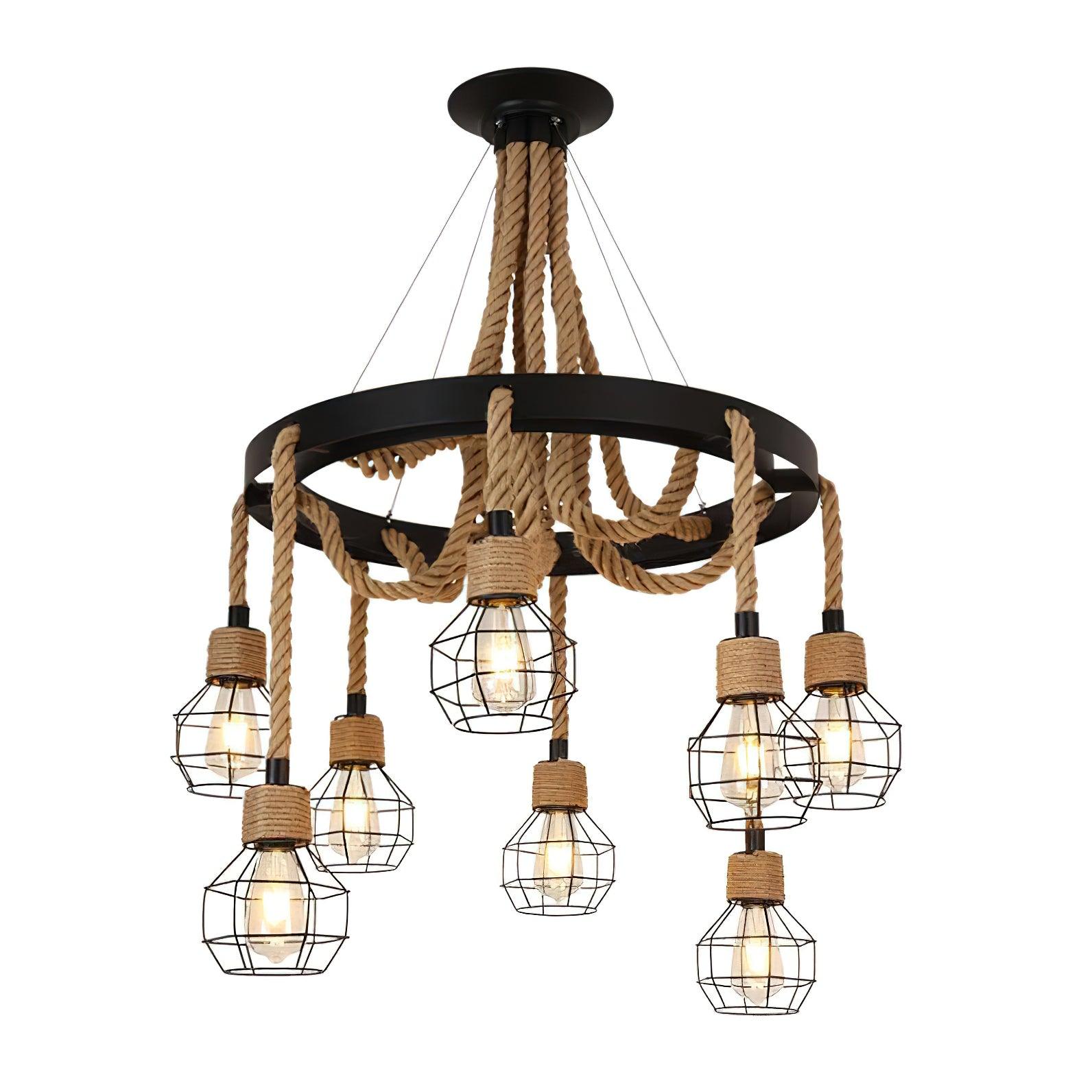 Lustra Chandelier Hemp Rope Industrial - Letslighting