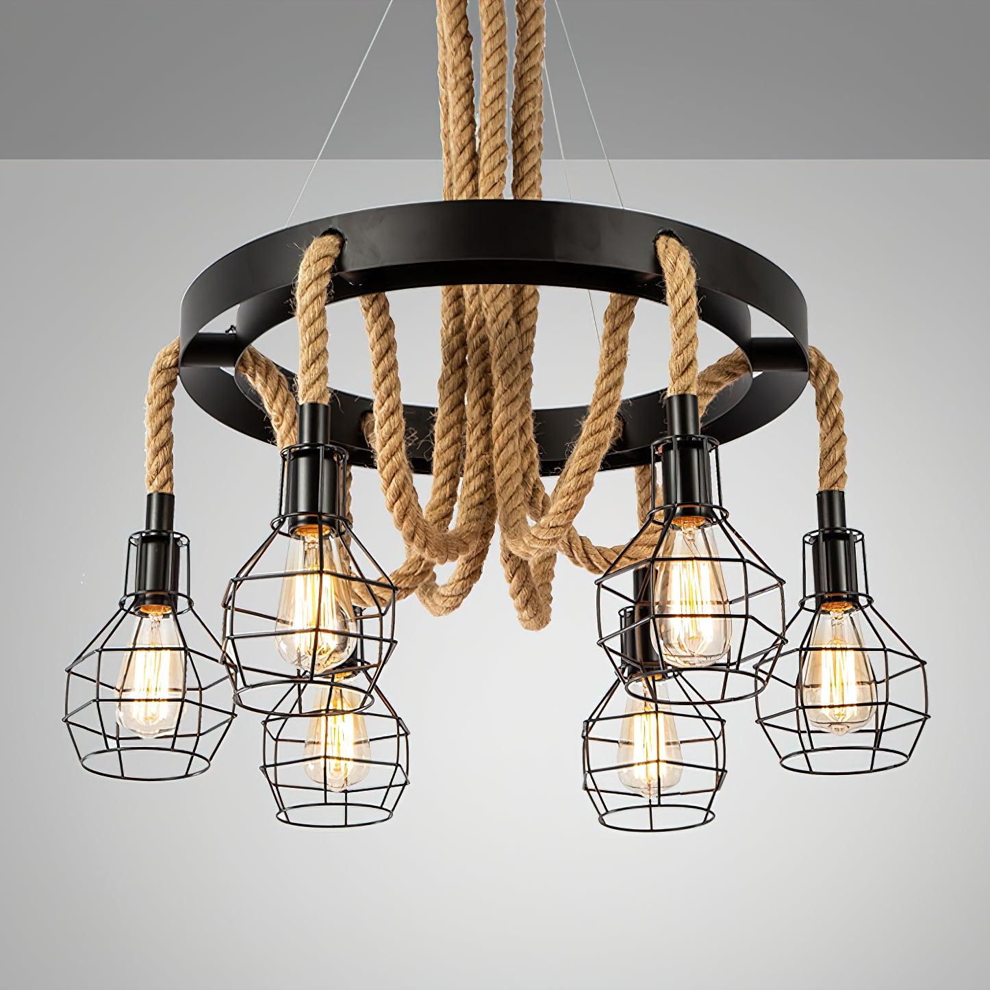 Lustra Chandelier Hemp Rope Industrial - Letslighting