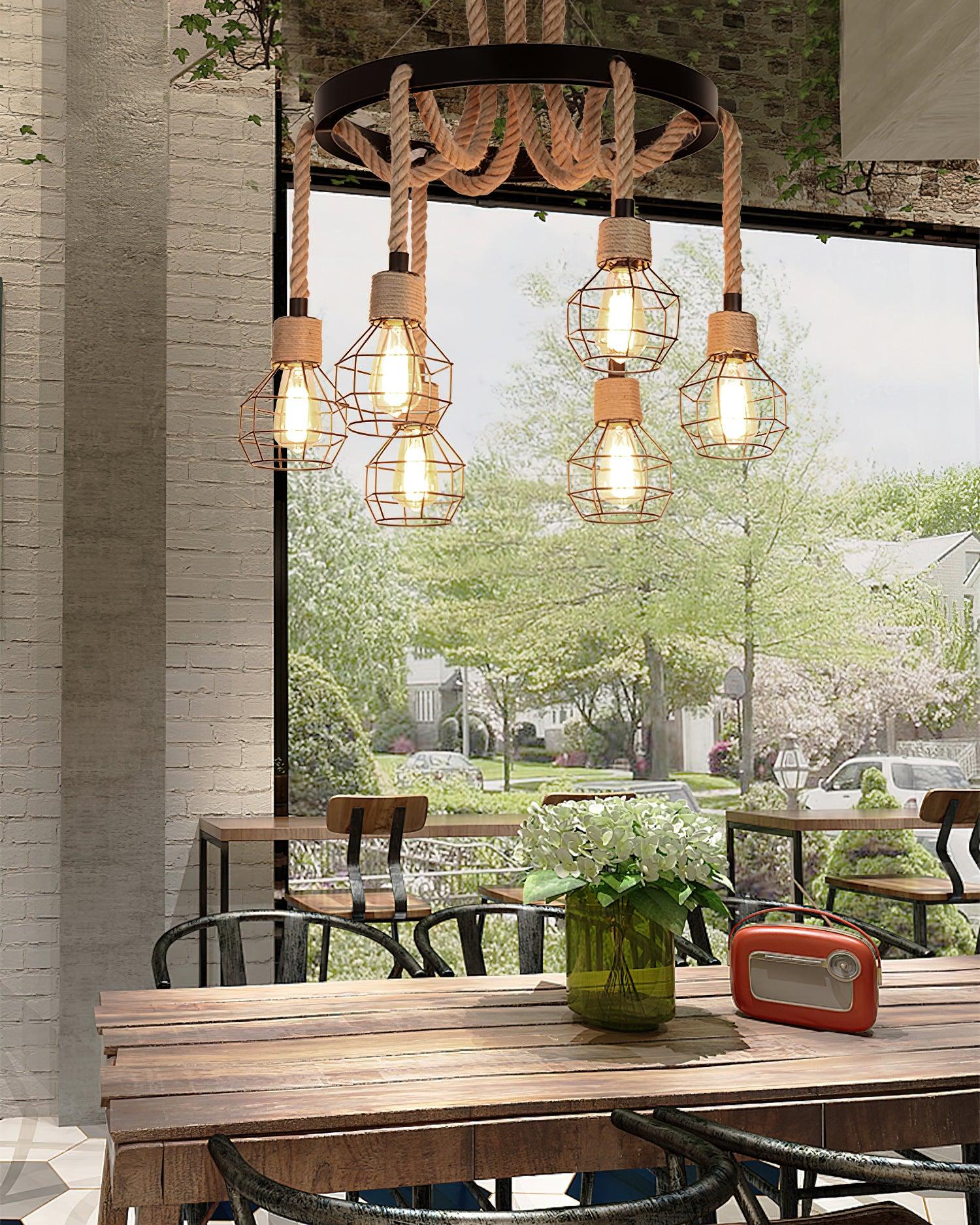 Lustra Chandelier Hemp Rope Industrial - Letslighting