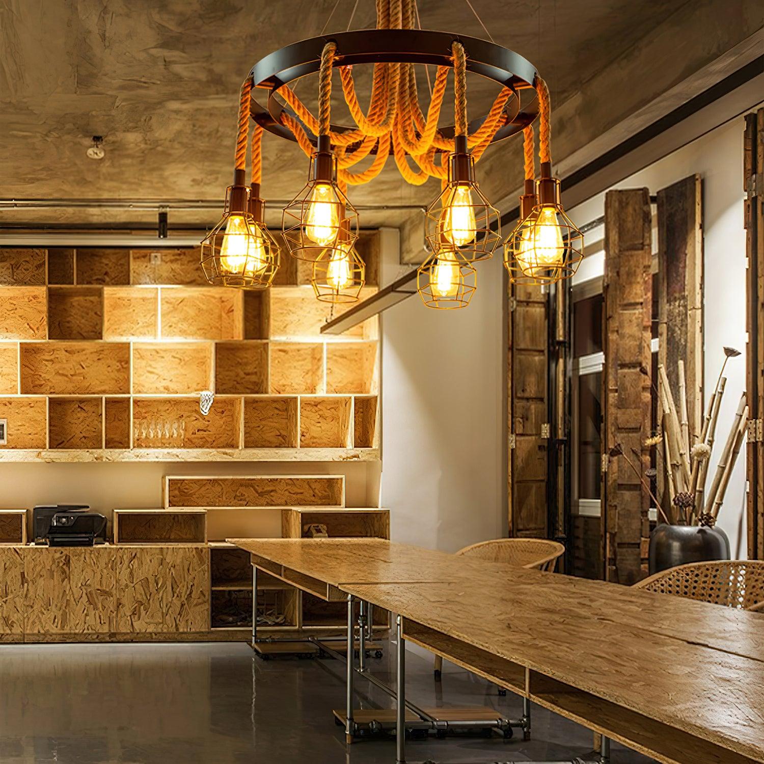 Lustra Chandelier Hemp Rope Industrial - Letslighting