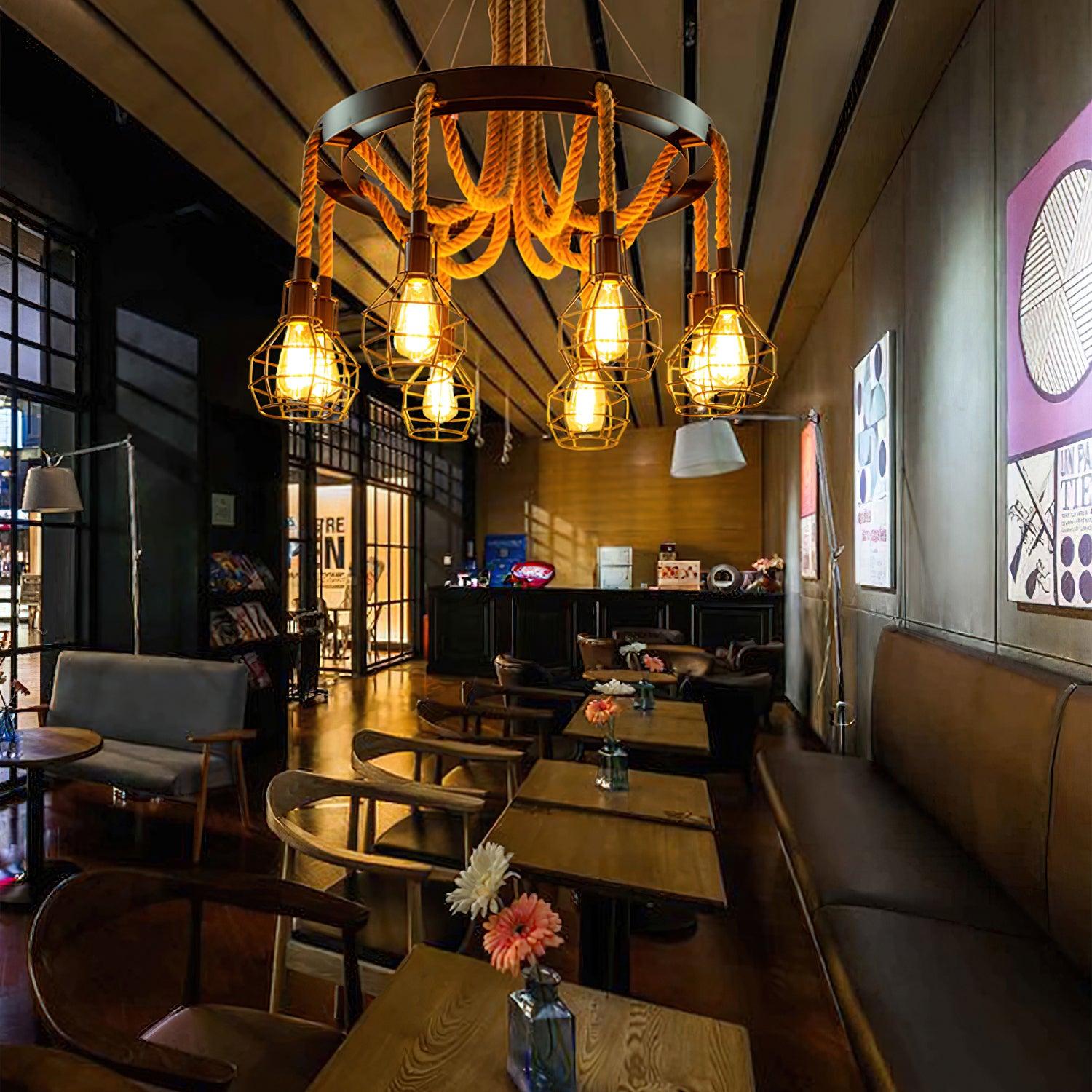 Lustra Chandelier Hemp Rope Industrial - Letslighting