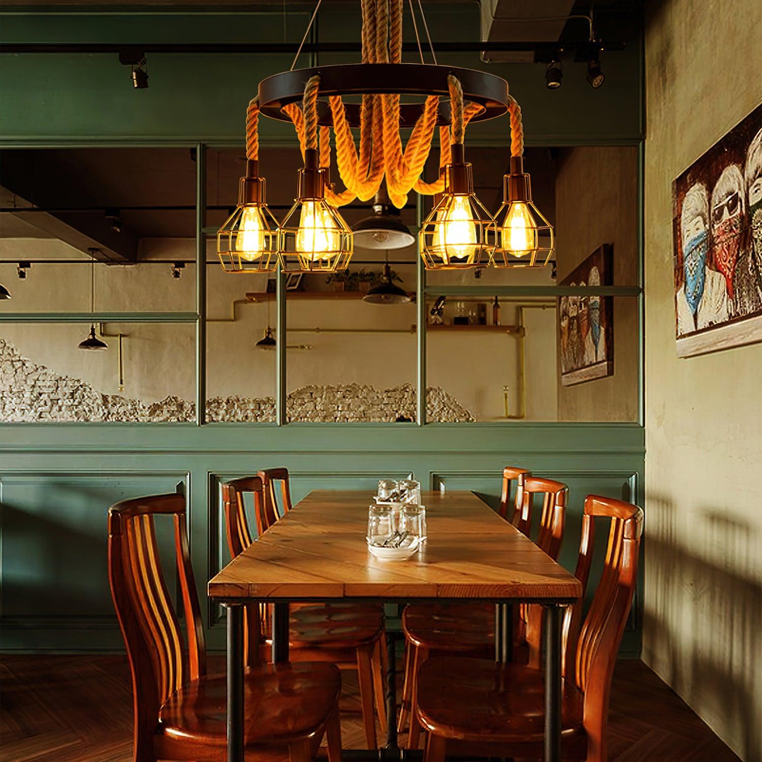 Lustra Chandelier Hemp Rope Industrial - Letslighting