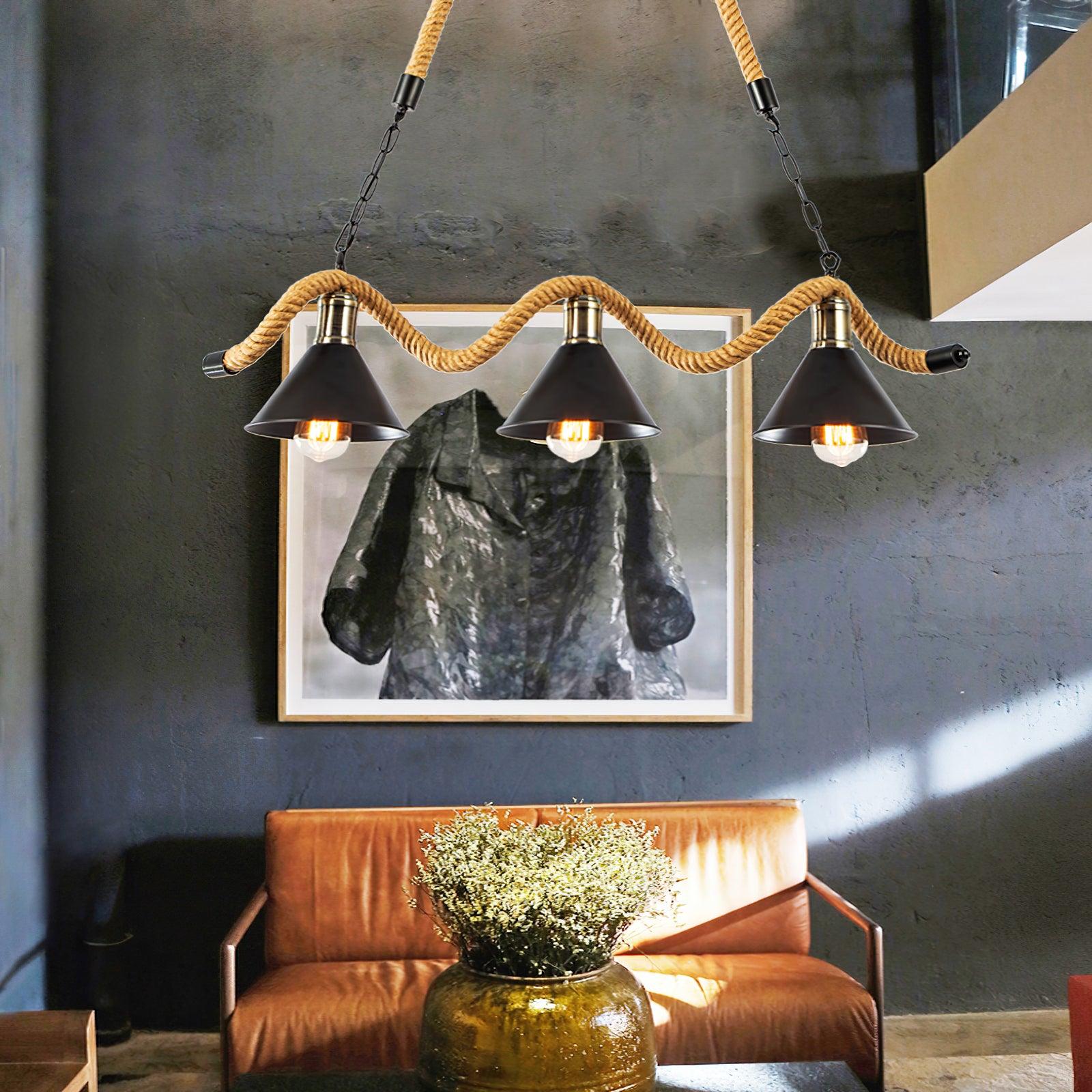 Lustra Chandelier Hemp Rope Industrial Wave - Letslighting