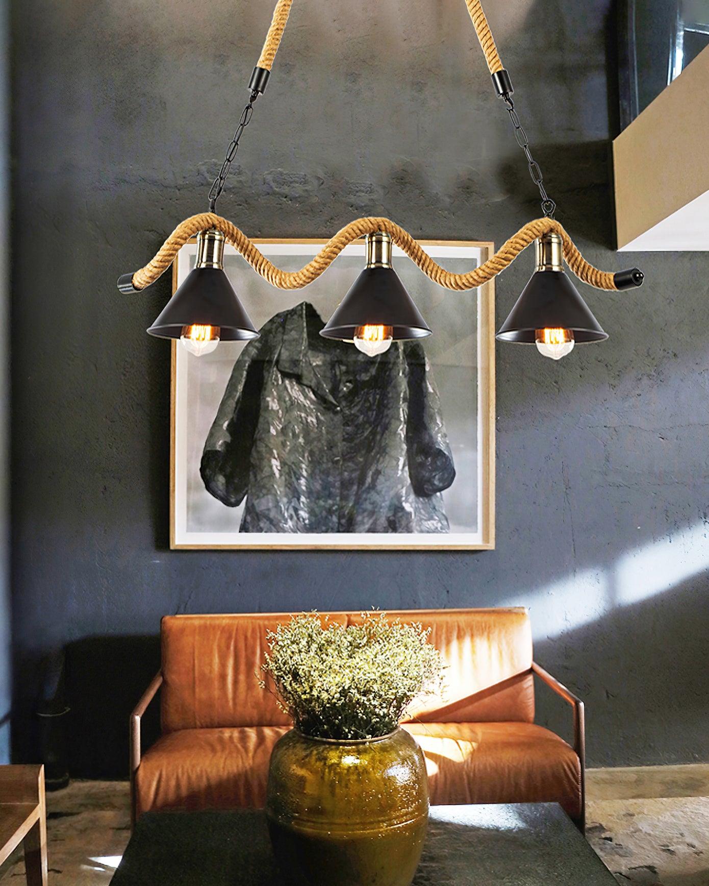 Lustra Chandelier Hemp Rope Industrial Wave - Letslighting