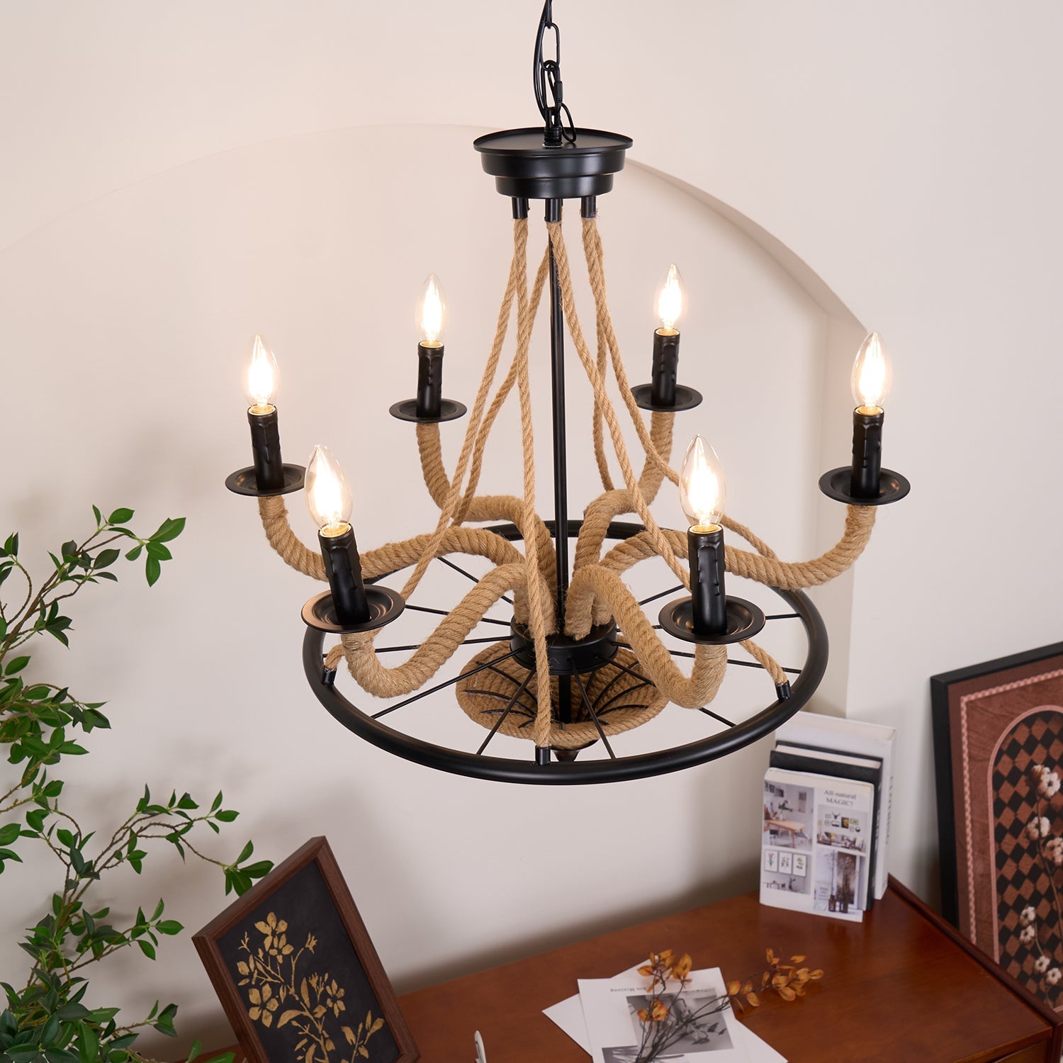 Lustra Chandelier Hemp Rope Large Wheel - Letslighting