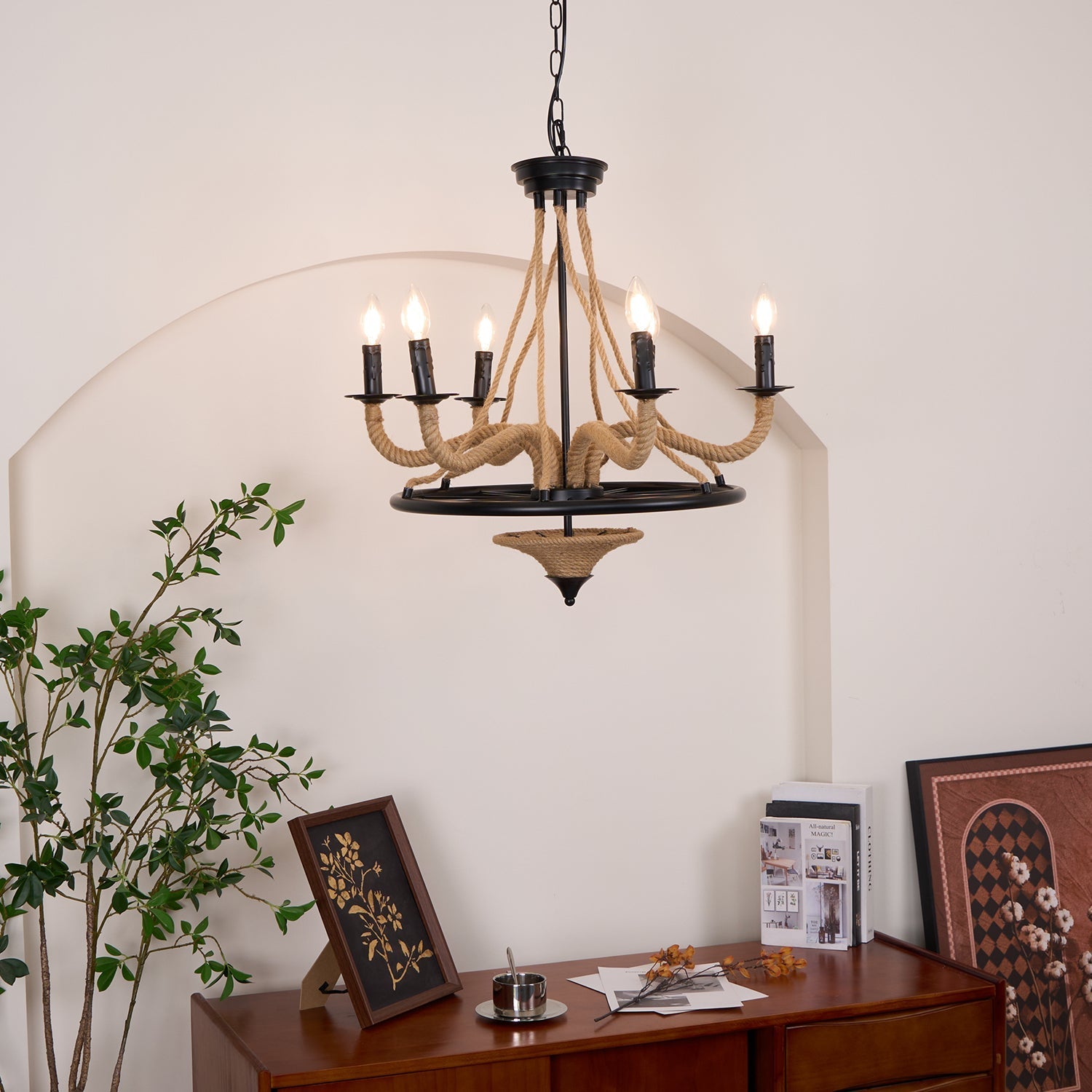 Lustra Chandelier Hemp Rope Large Wheel - Letslighting
