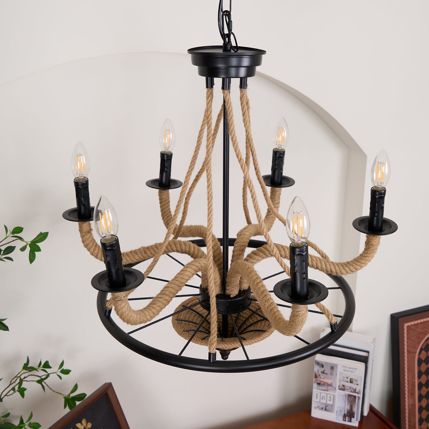 Lustra Chandelier Hemp Rope Large Wheel - Letslighting