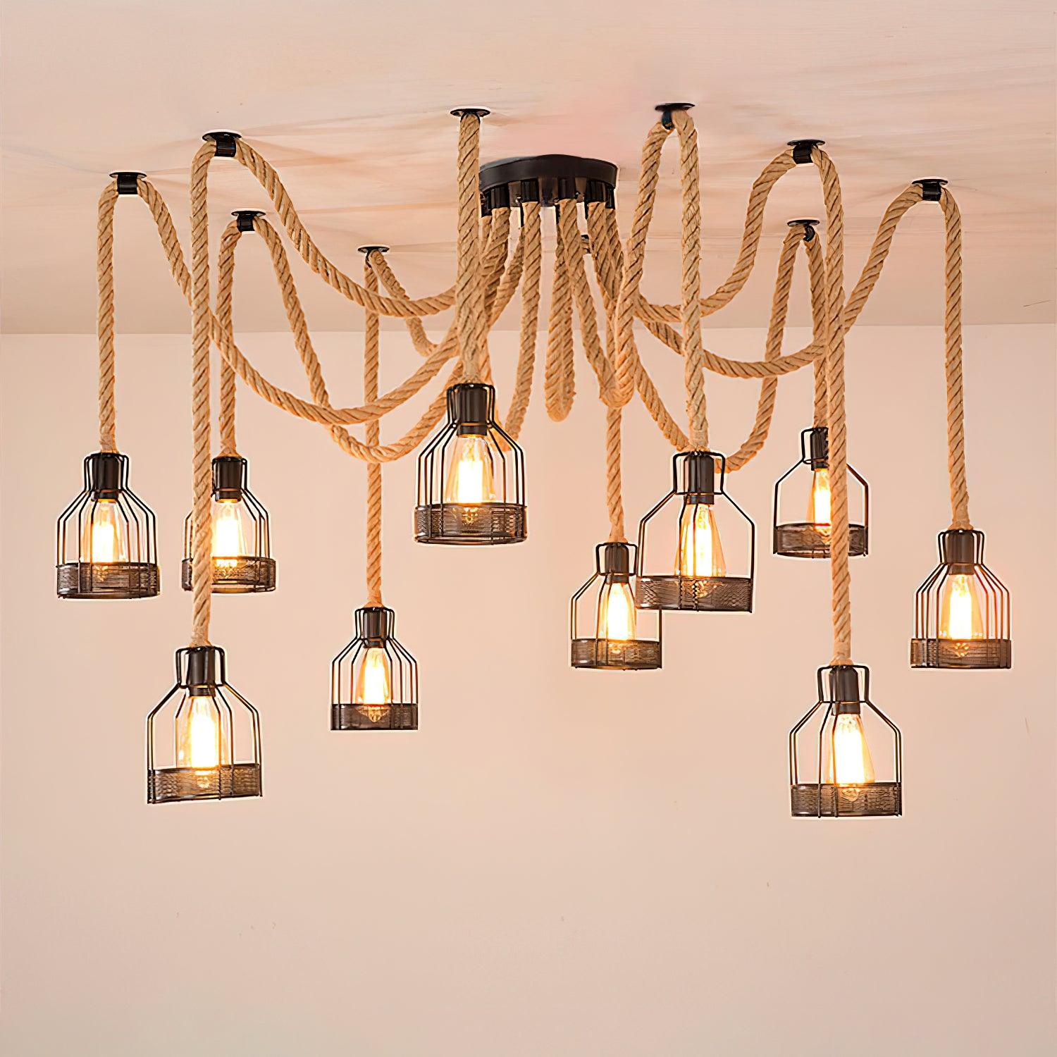 Lustra Chandelier Hemp Rope Industrial Retro - Letslighting