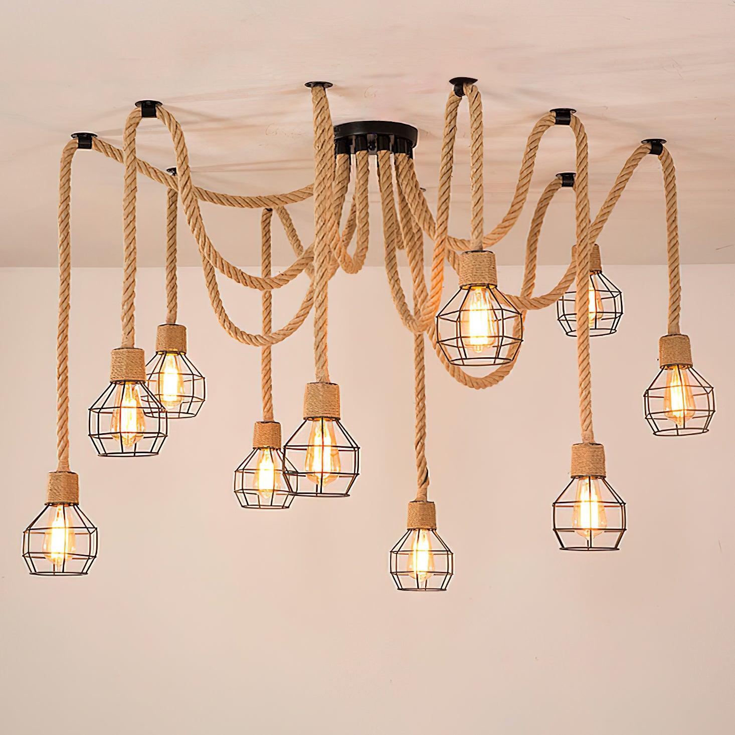 Lustra Chandelier Hemp Rope Industrial Retro - Letslighting