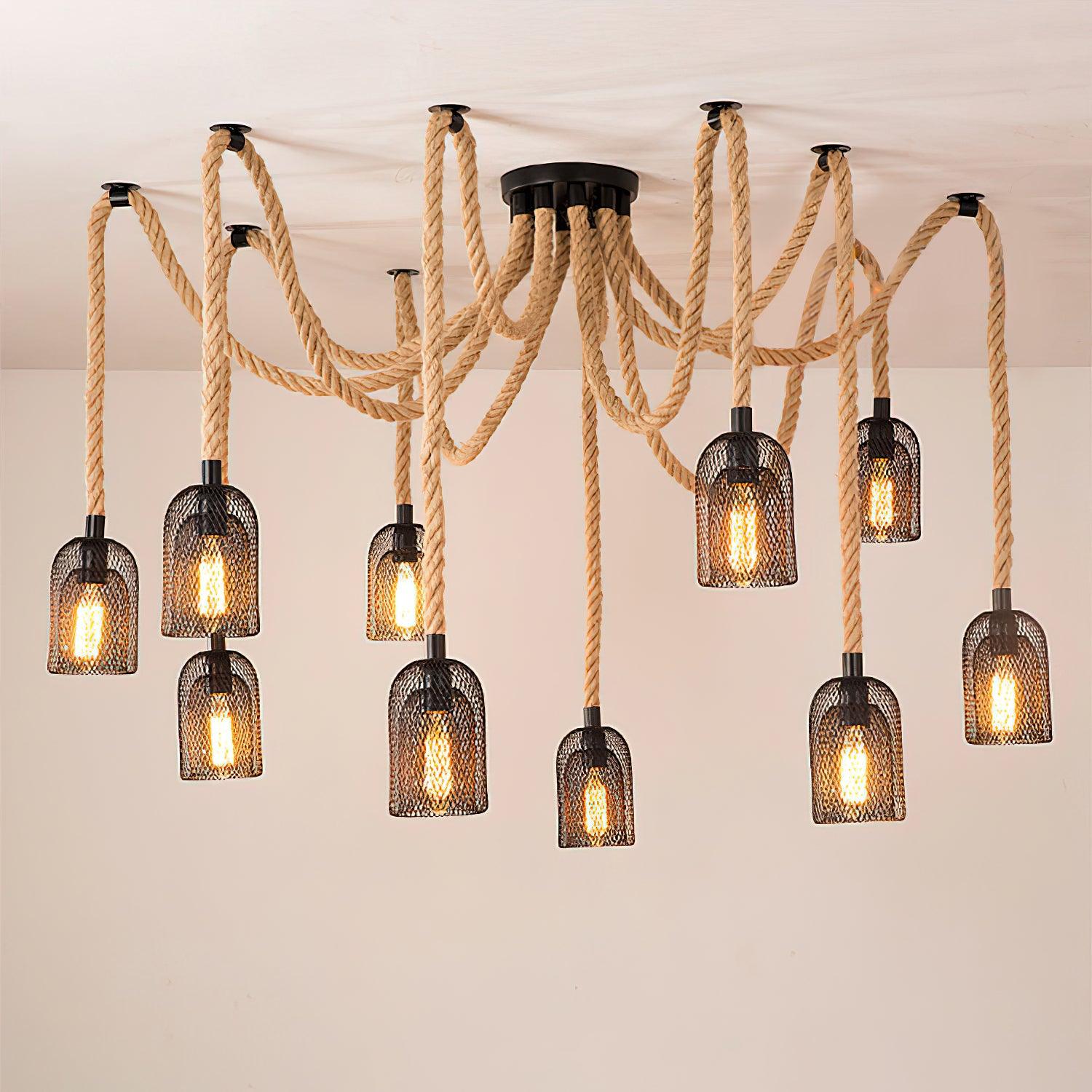 Lustra Chandelier Hemp Rope Industrial Retro - Letslighting