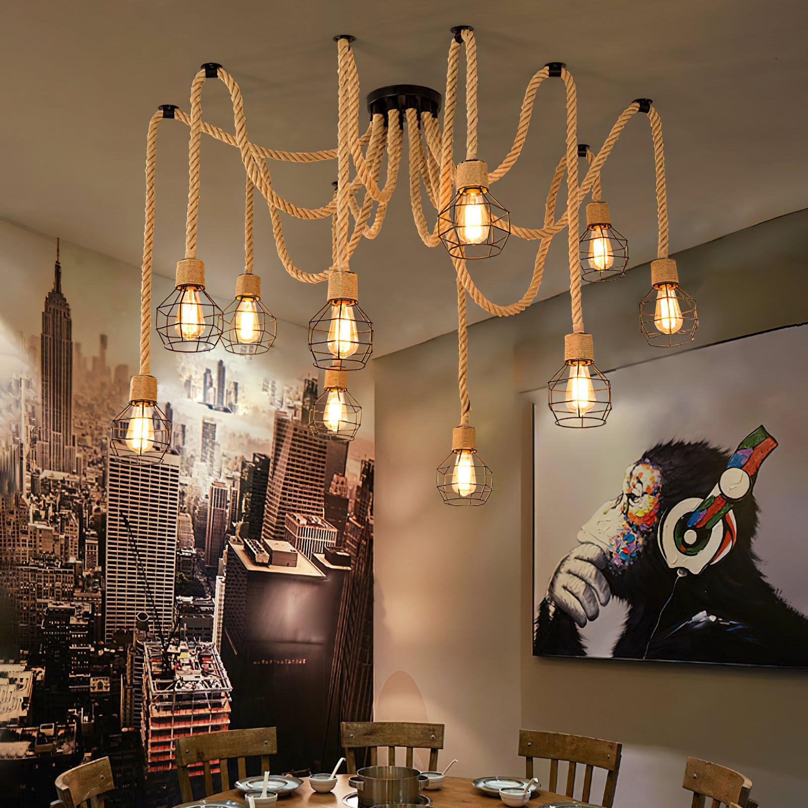 Lustra Chandelier Hemp Rope Industrial Retro - Letslighting
