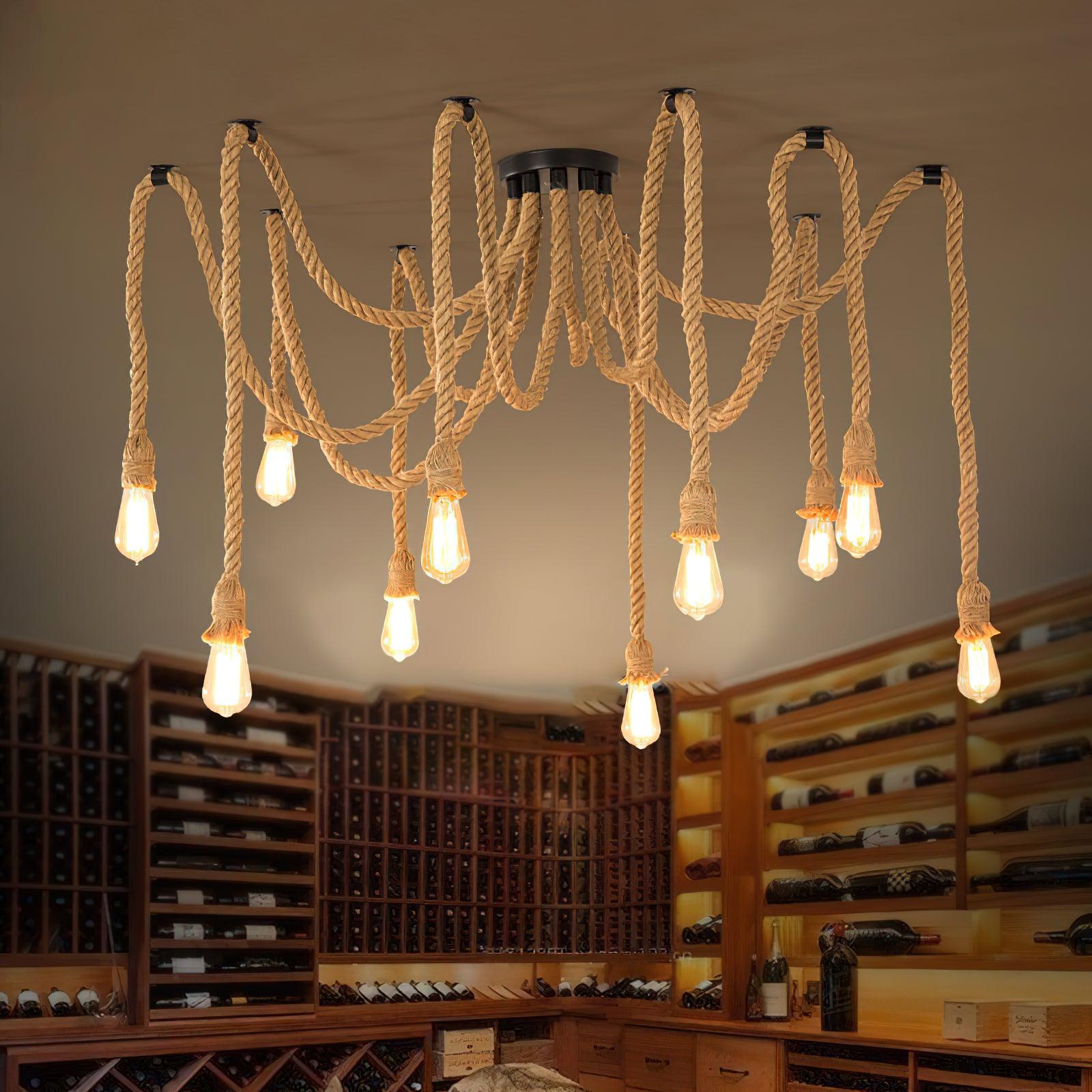 Lustra Chandelier Hemp Rope Industrial Retro - Letslighting
