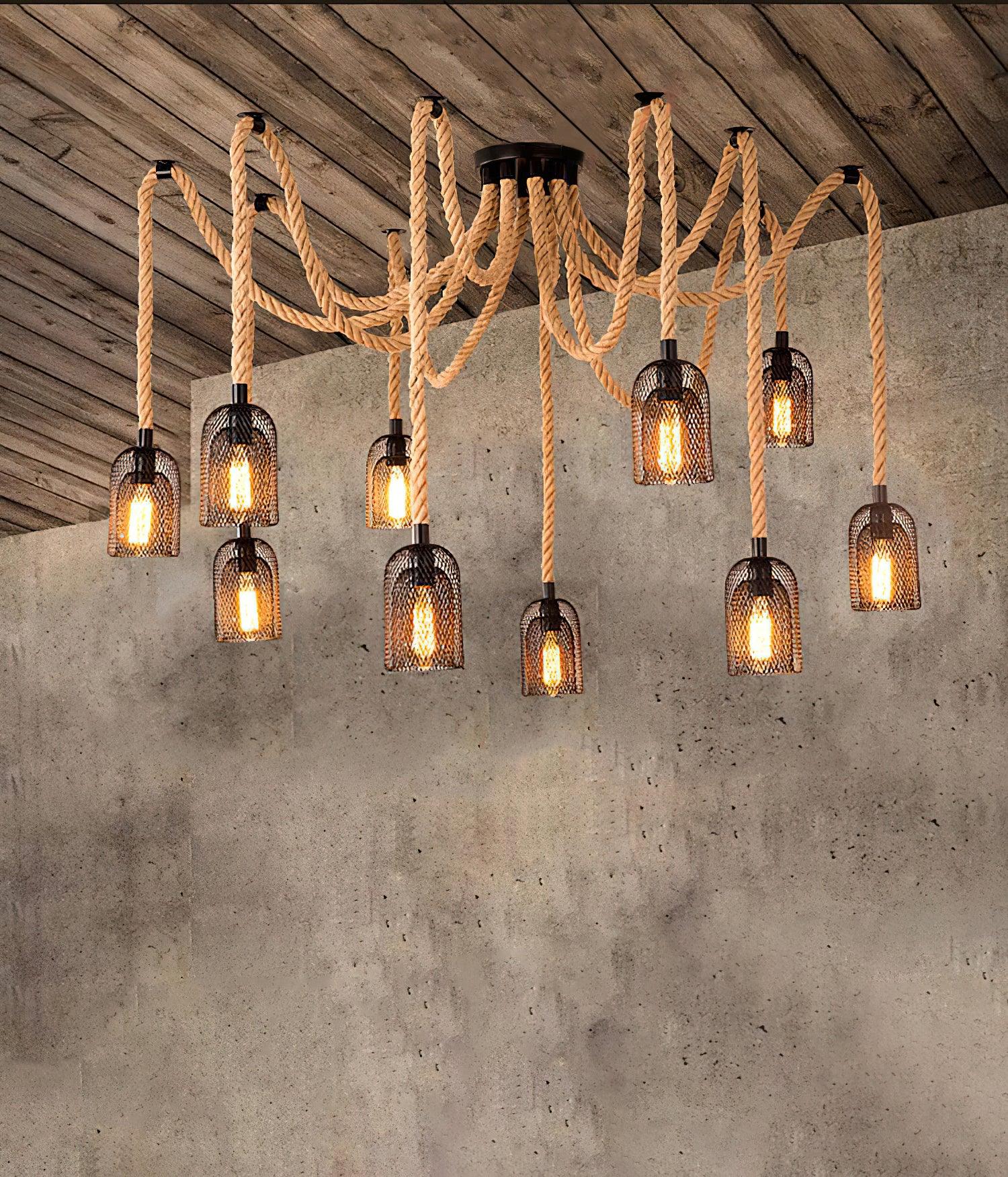 Lustra Chandelier Hemp Rope Industrial Retro - Letslighting