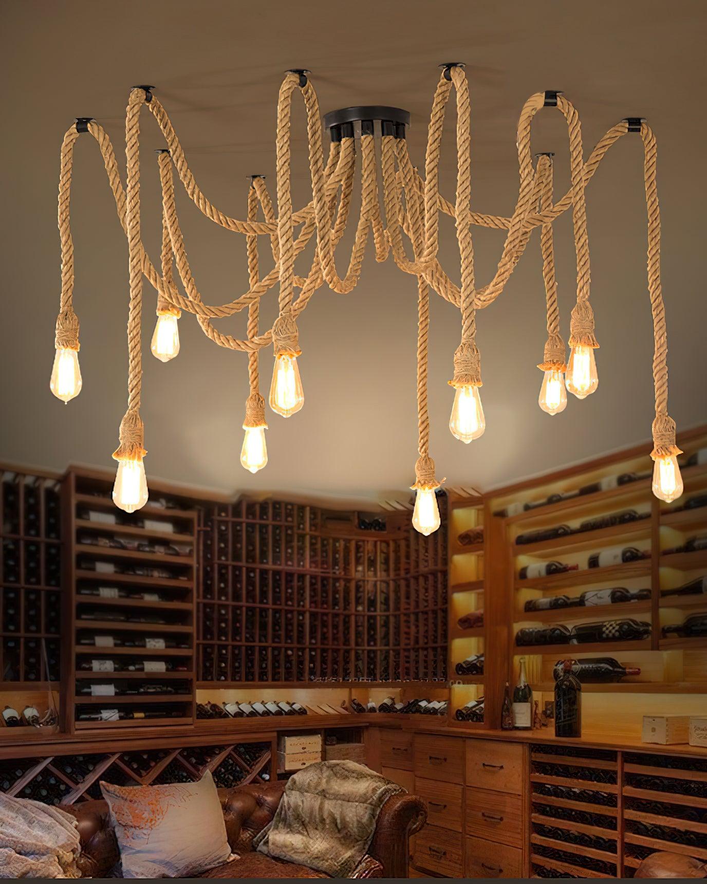 Lustra Chandelier Hemp Rope Industrial Retro - Letslighting