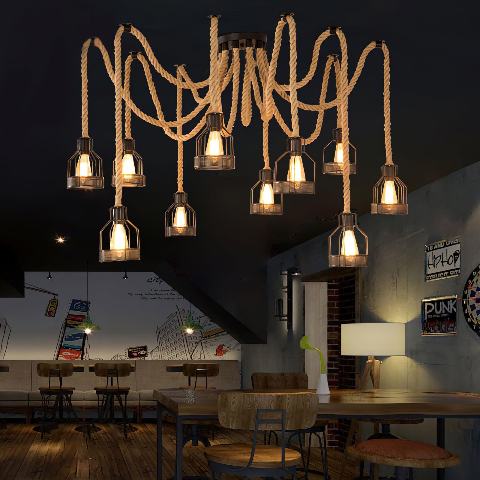 Lustra Chandelier Hemp Rope Industrial Retro - Letslighting