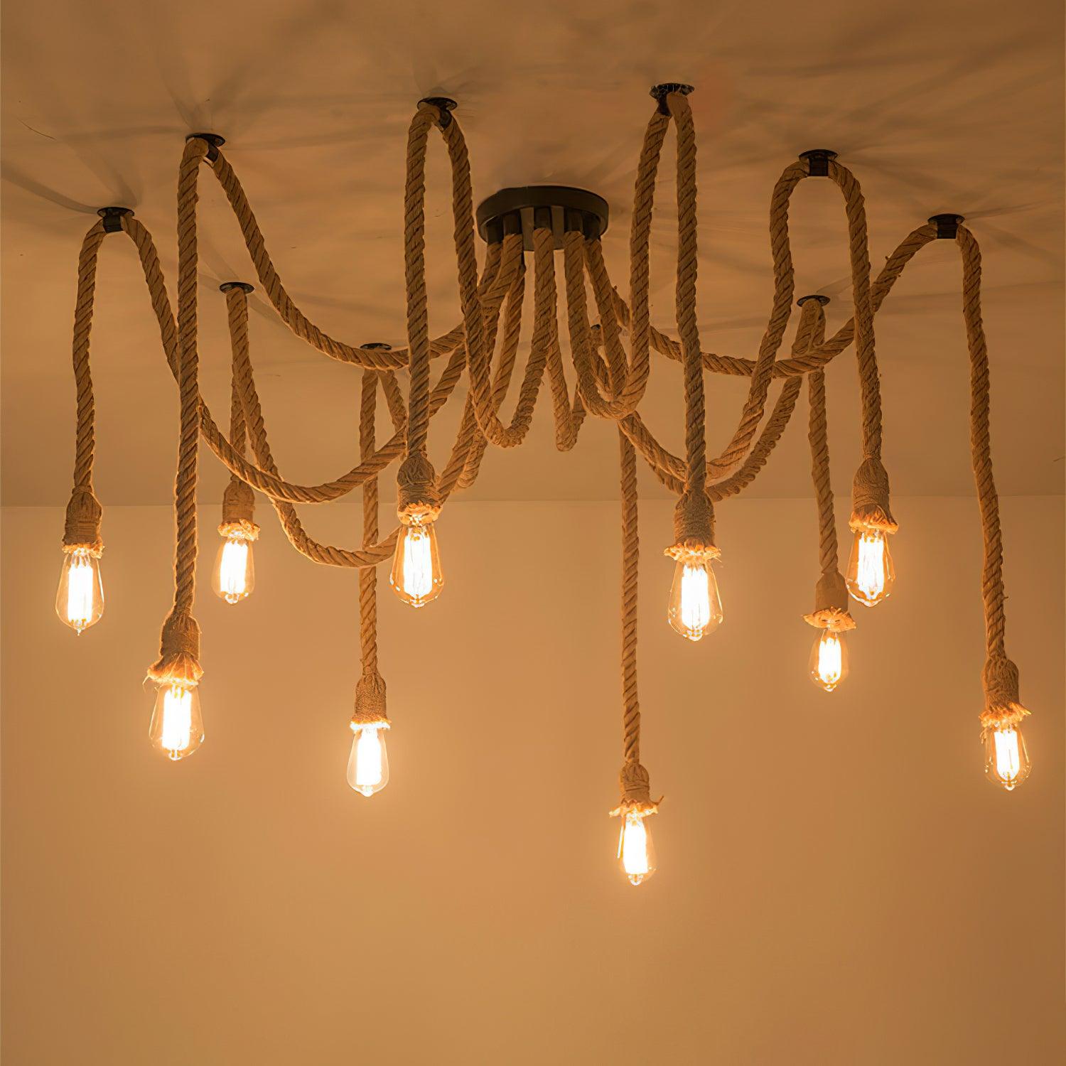Lustra Chandelier Hemp Rope Industrial Retro - Letslighting