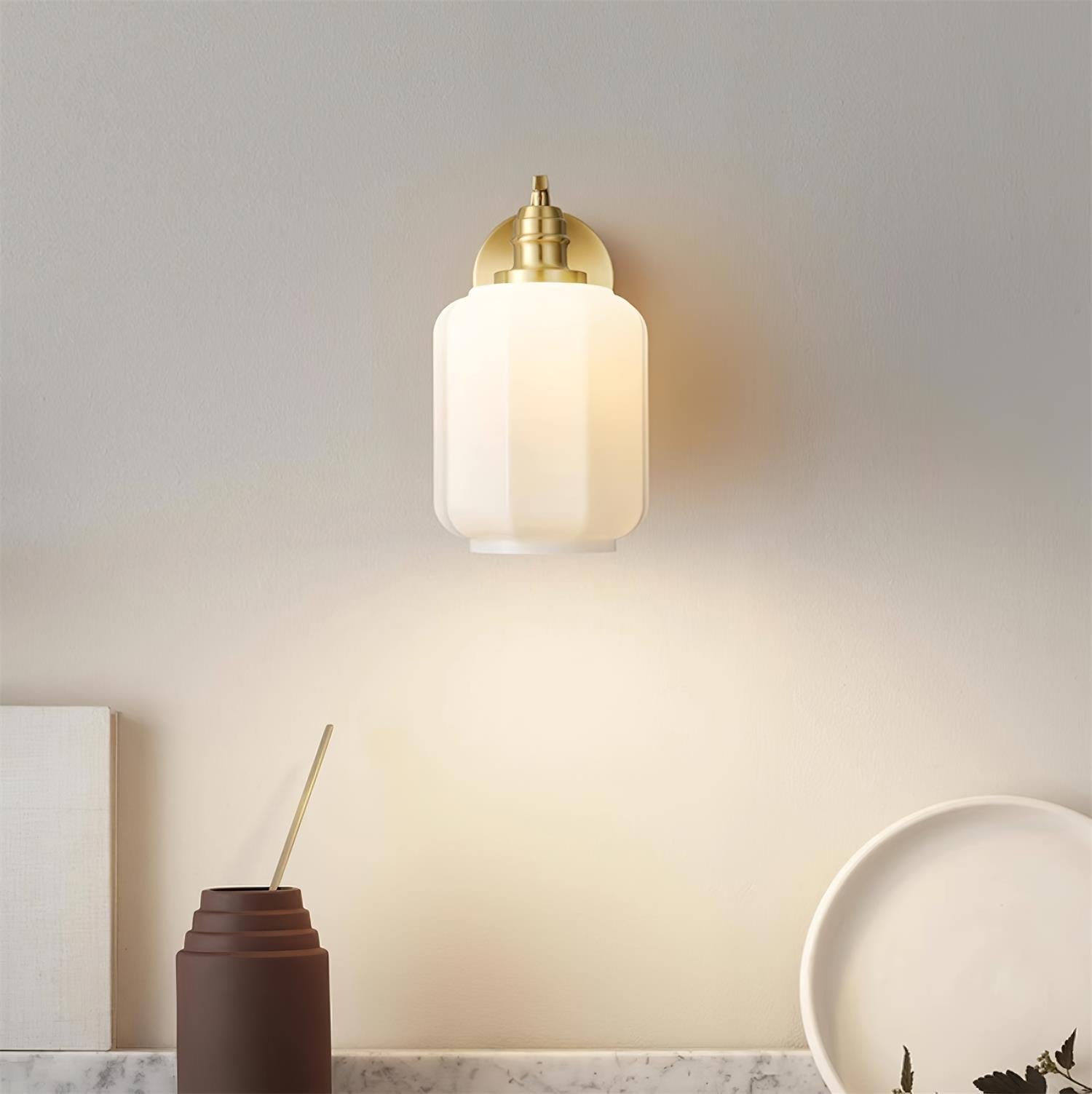 Henry Wall Lamp Plug In Brass Curved Frosted Glass - Letslighting