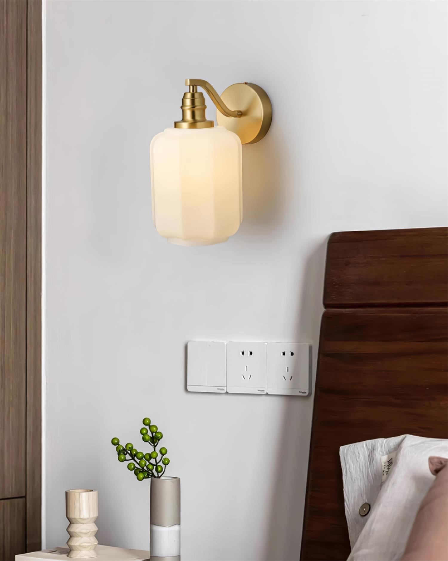 Henry Wall Lamp Plug In Brass Curved Frosted Glass - Letslighting
