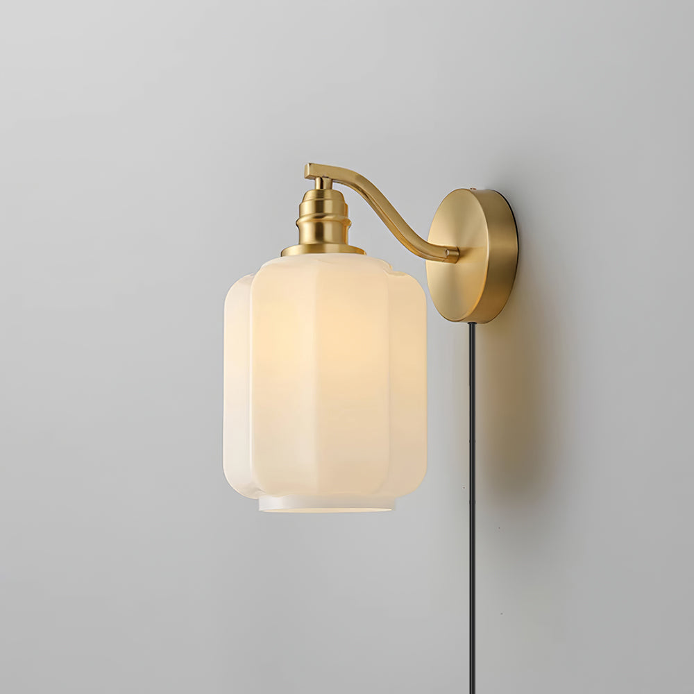 Henry Wall Lamp Plug In Brass Curved Frosted Glass - Letslighting
