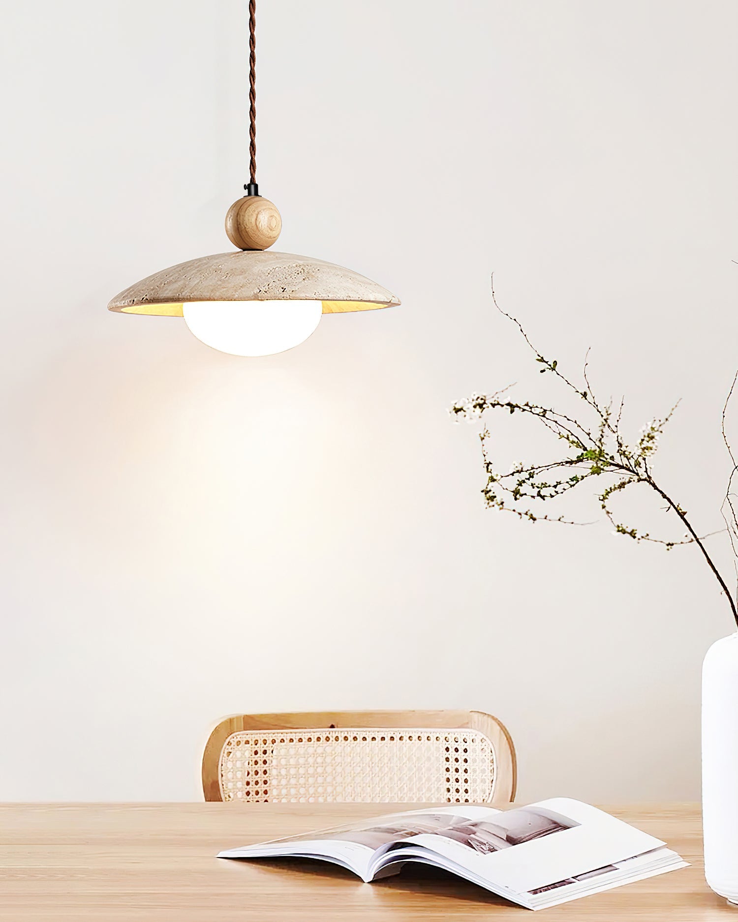 Travaro Travertine Pendant Light with Wooden Accent - Letslighting