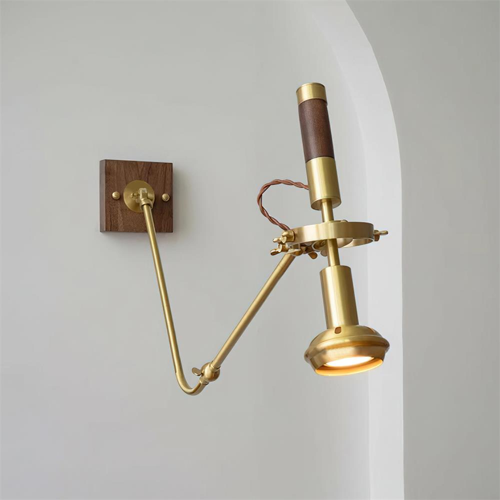Wall Lamp Adjustable Brass Walnut Vintage Spotlight Industrial Task Sconce - Letslighting