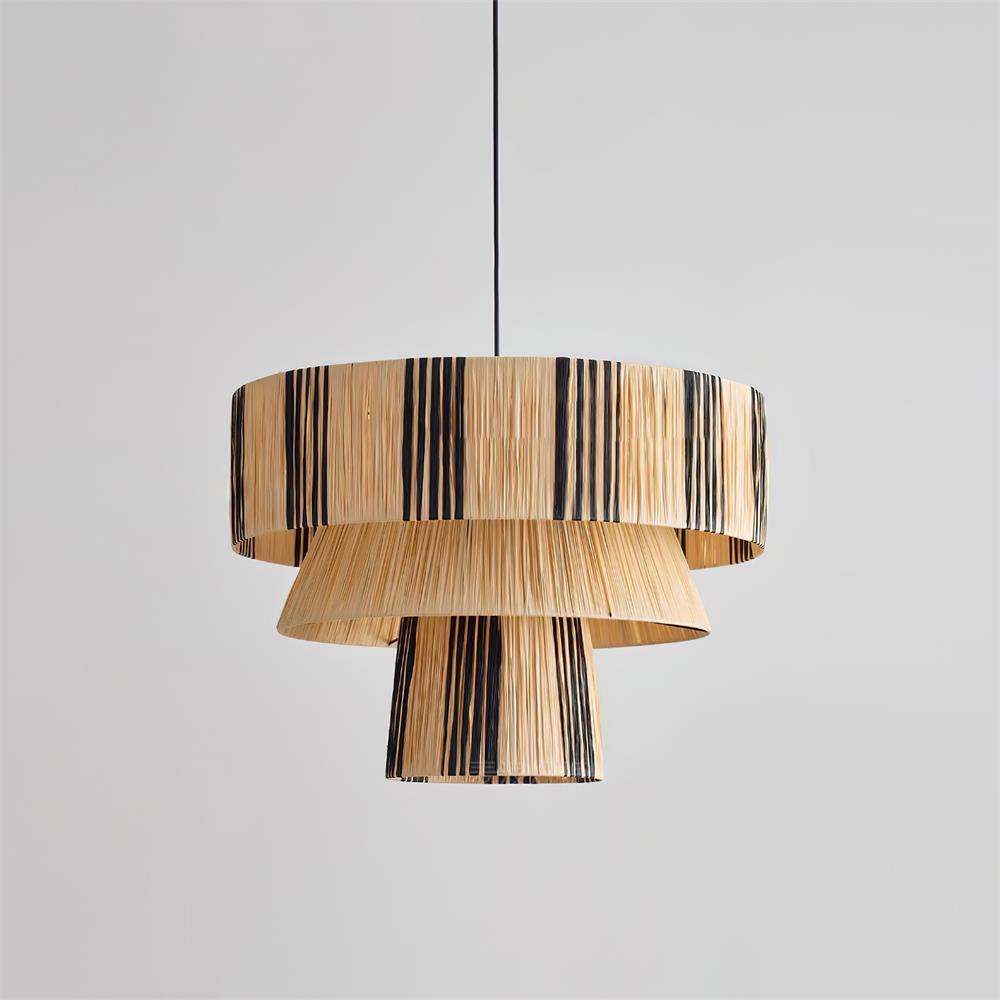 Hiroshi Pendant Lamp Layered Raffia Drum - Letslighting