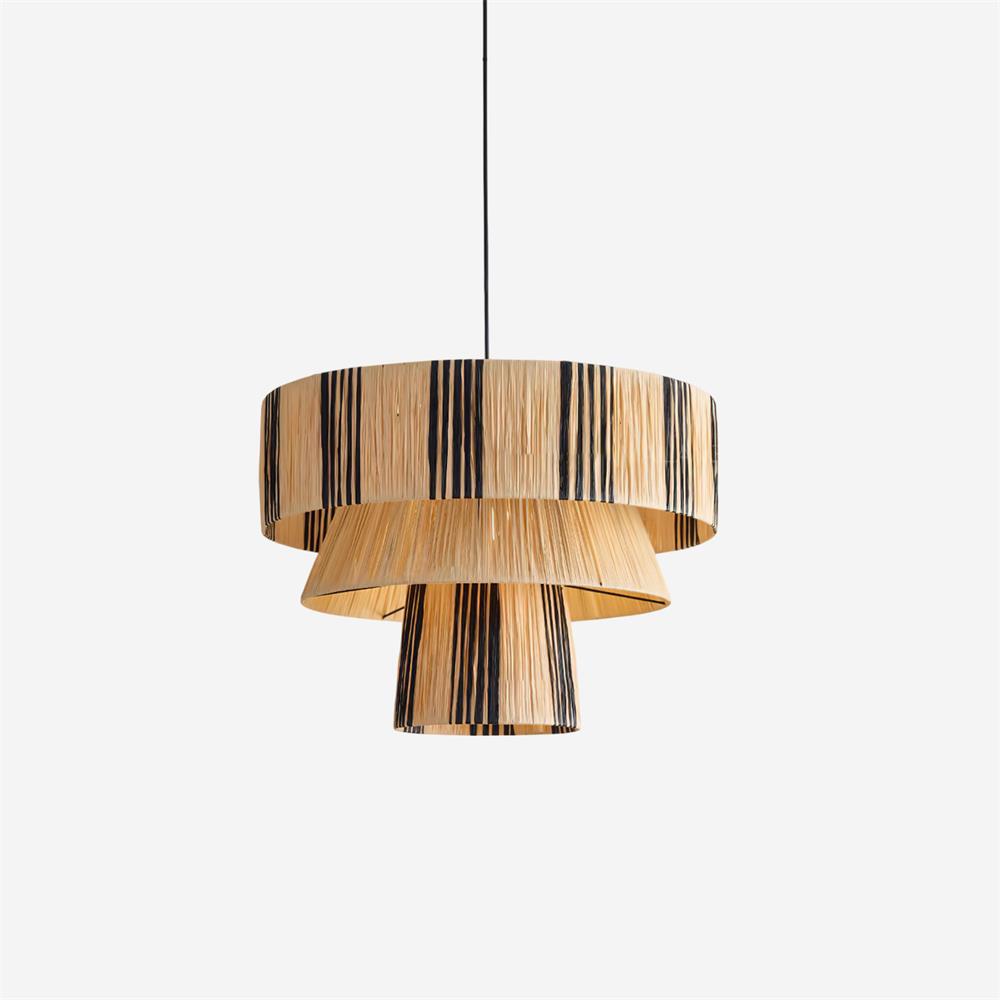 Hiroshi Pendant Lamp Layered Raffia Drum - Letslighting