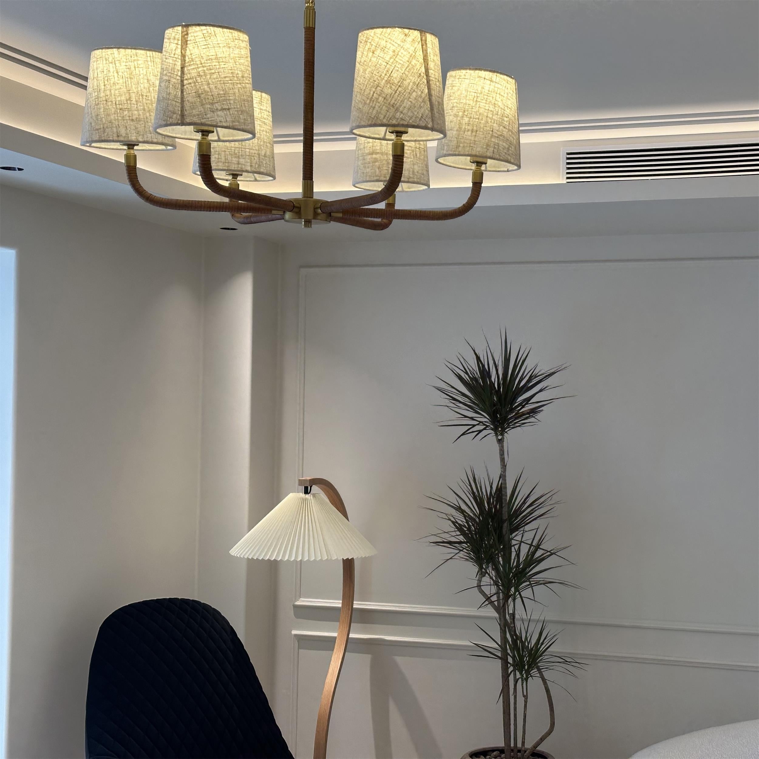 Avdoria Vintage Industrial Holden Cane Gold Fabric Chandelier - Letslighting