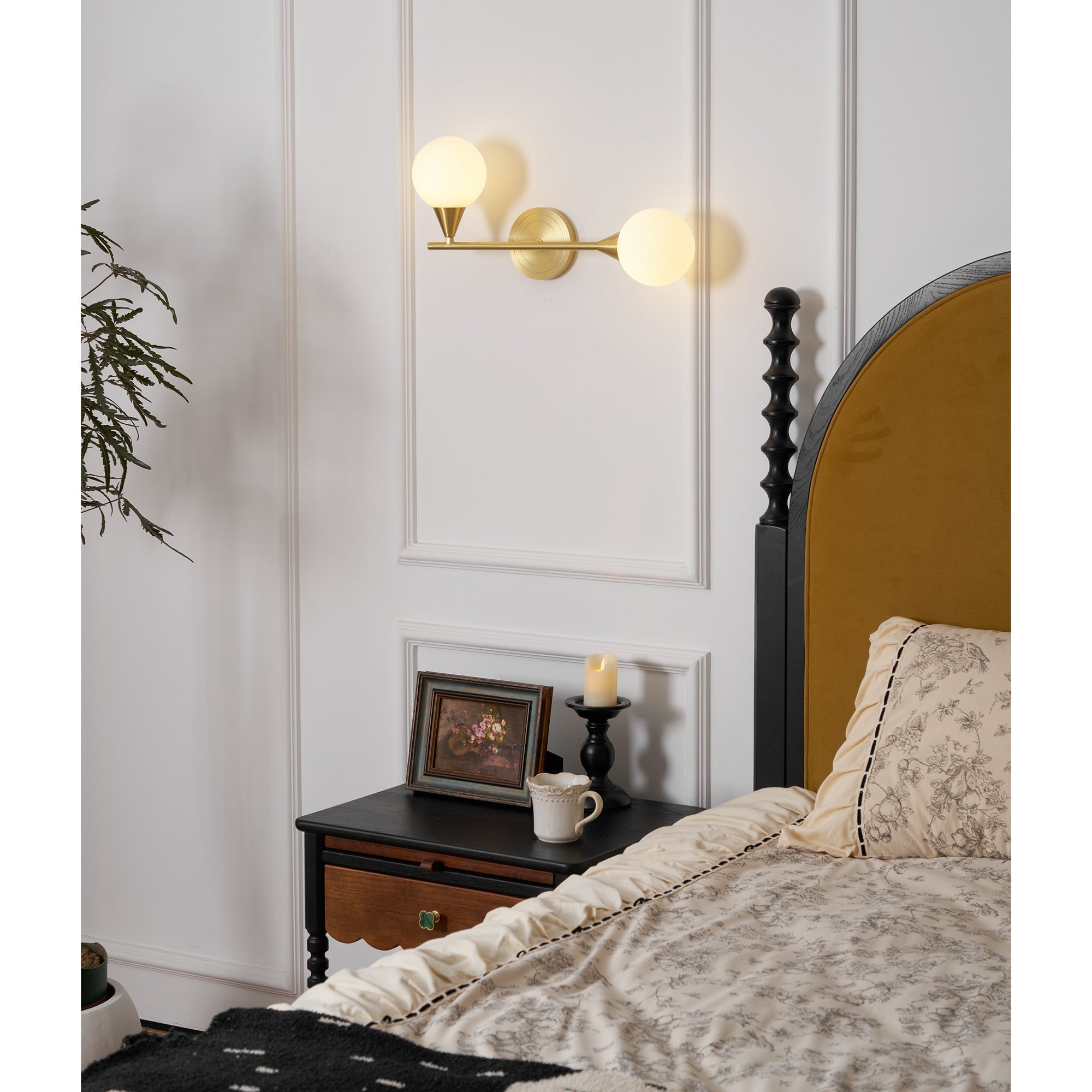 Holten Modern Minimalist Armed Brass Glass Sconce Wall Lamp - Letslighting