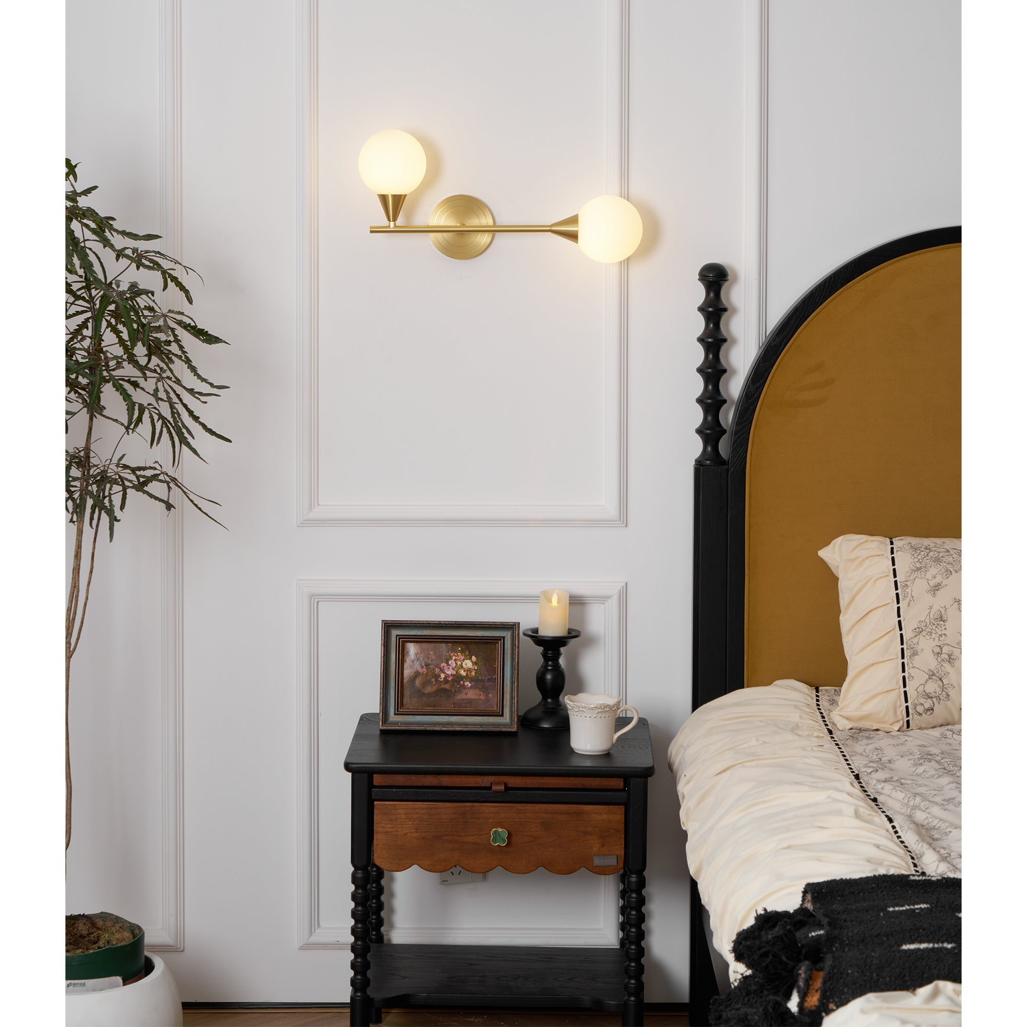 Holten Modern Minimalist Armed Brass Glass Sconce Wall Lamp - Letslighting