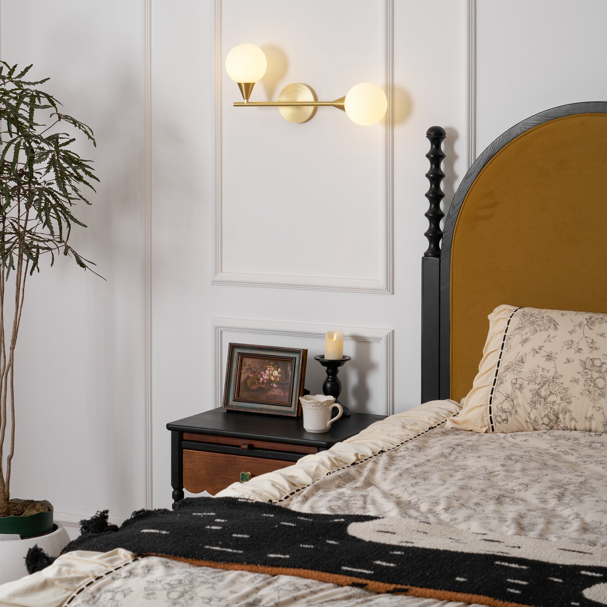 Holten Modern Minimalist Armed Brass Glass Sconce Wall Lamp - Letslighting
