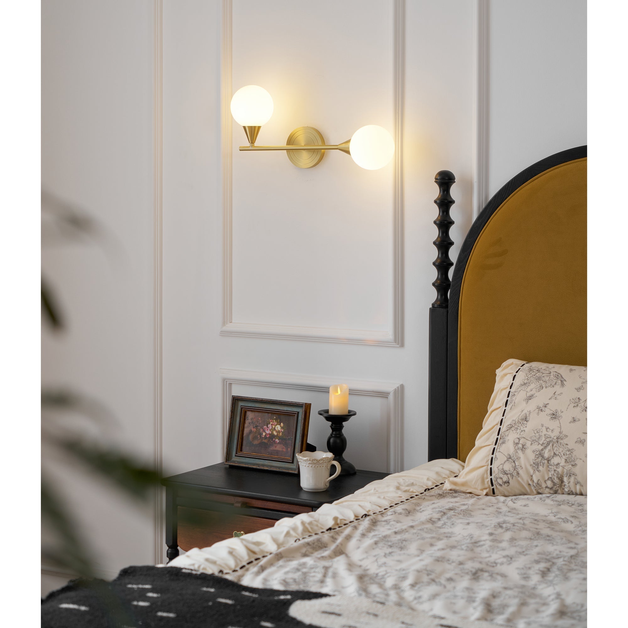 Holten Modern Minimalist Armed Brass Glass Sconce Wall Lamp - Letslighting