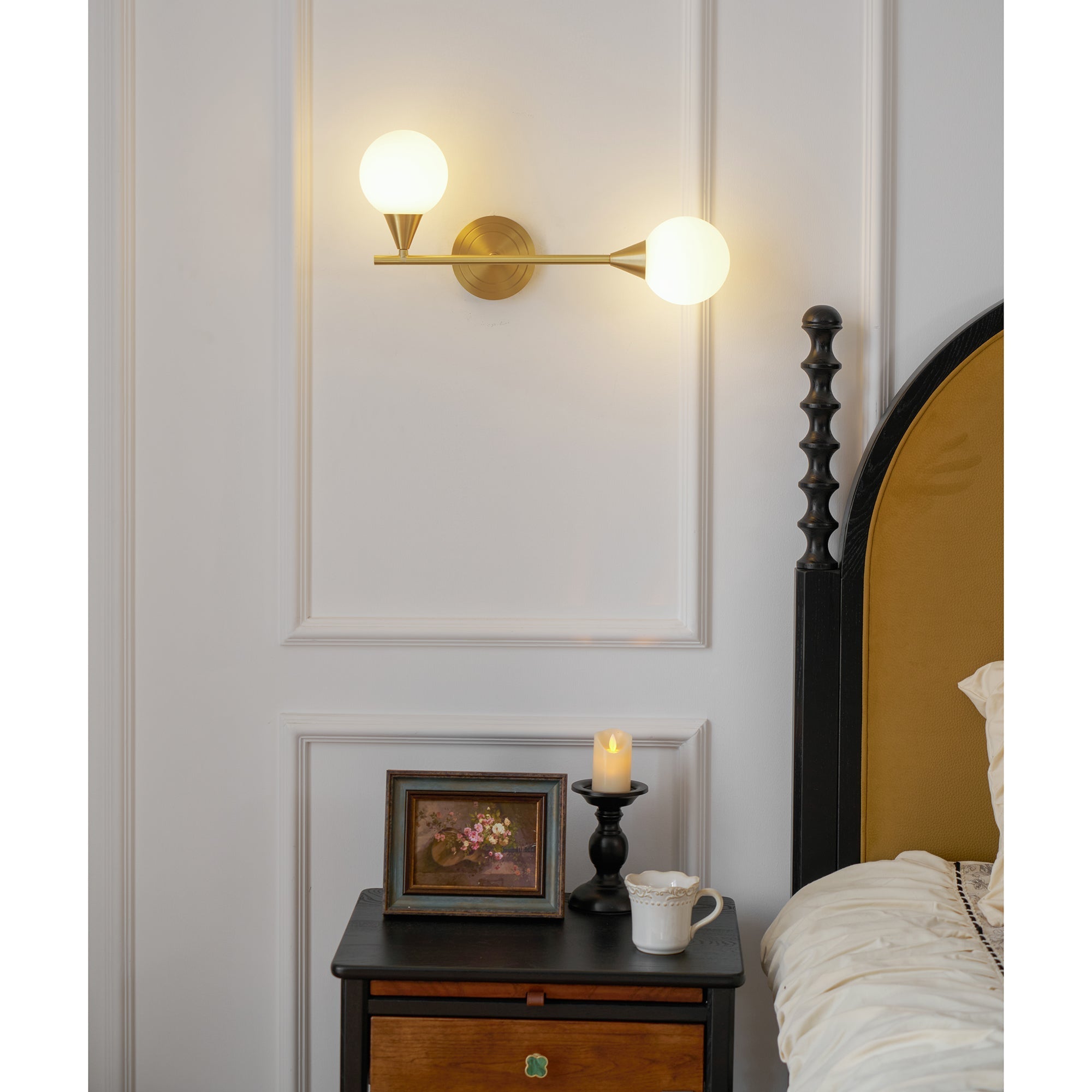 Holten Modern Minimalist Armed Brass Glass Sconce Wall Lamp - Letslighting