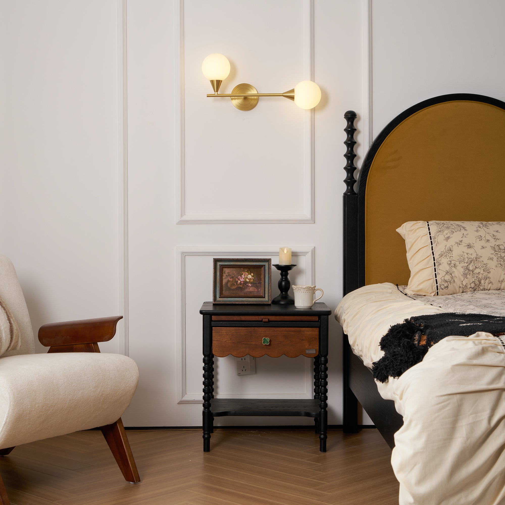 Holten Modern Minimalist Armed Brass Glass Sconce Wall Lamp - Letslighting